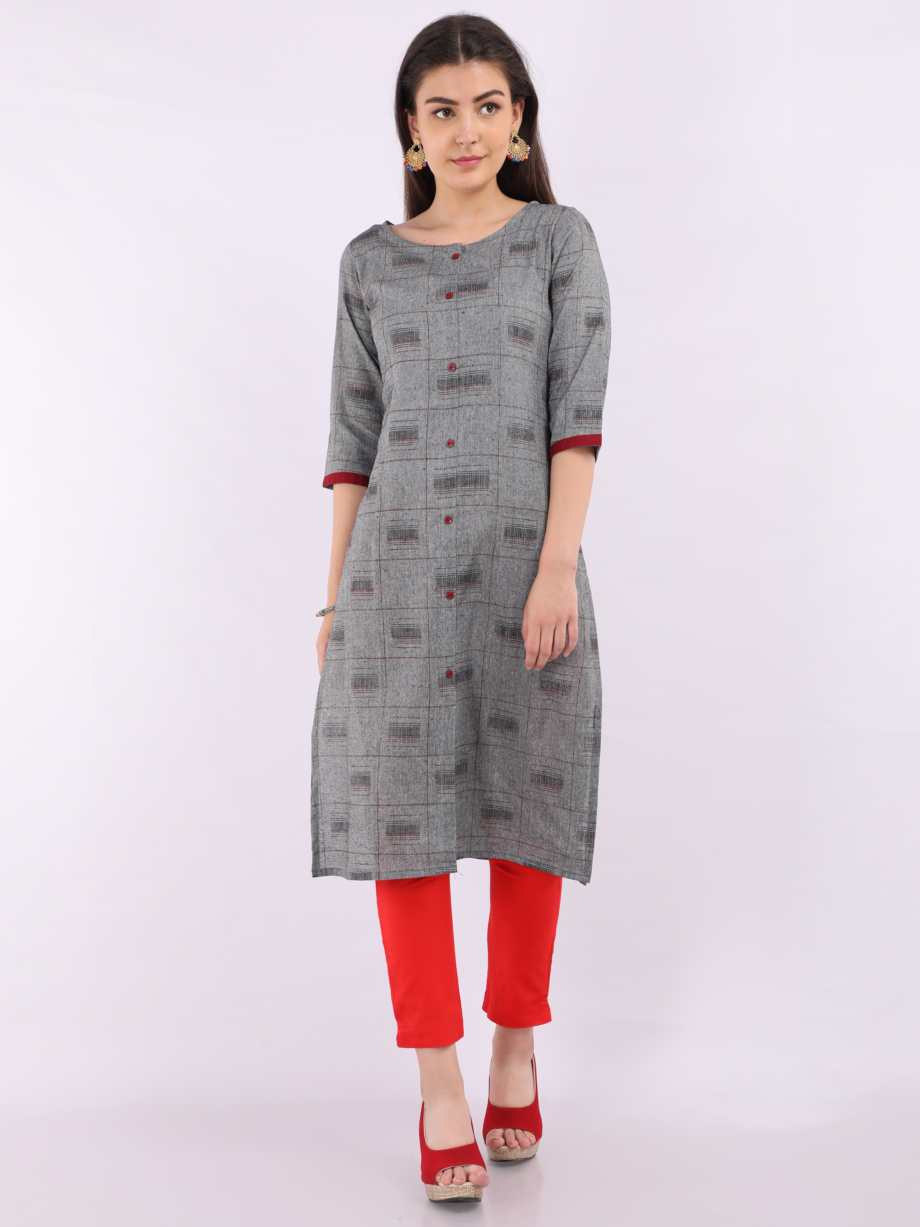 MARCIA | Women's grey Printed cotton Long Kurta