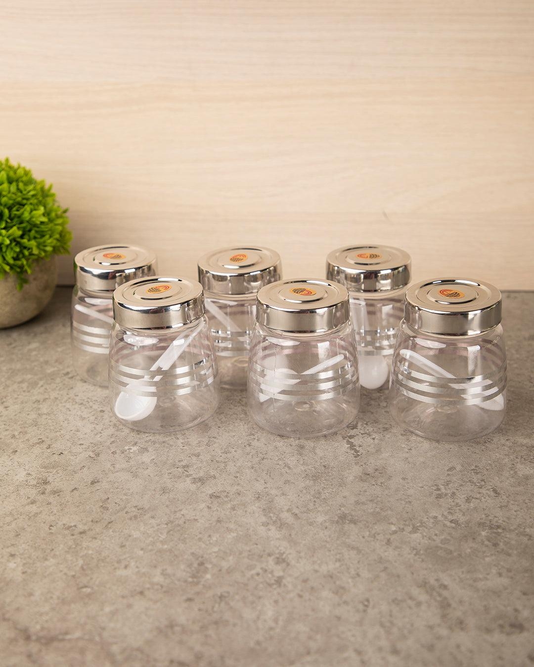 Market 99 | Jars, Transparent & Silver, Plastic, Set of 6, 200 mL