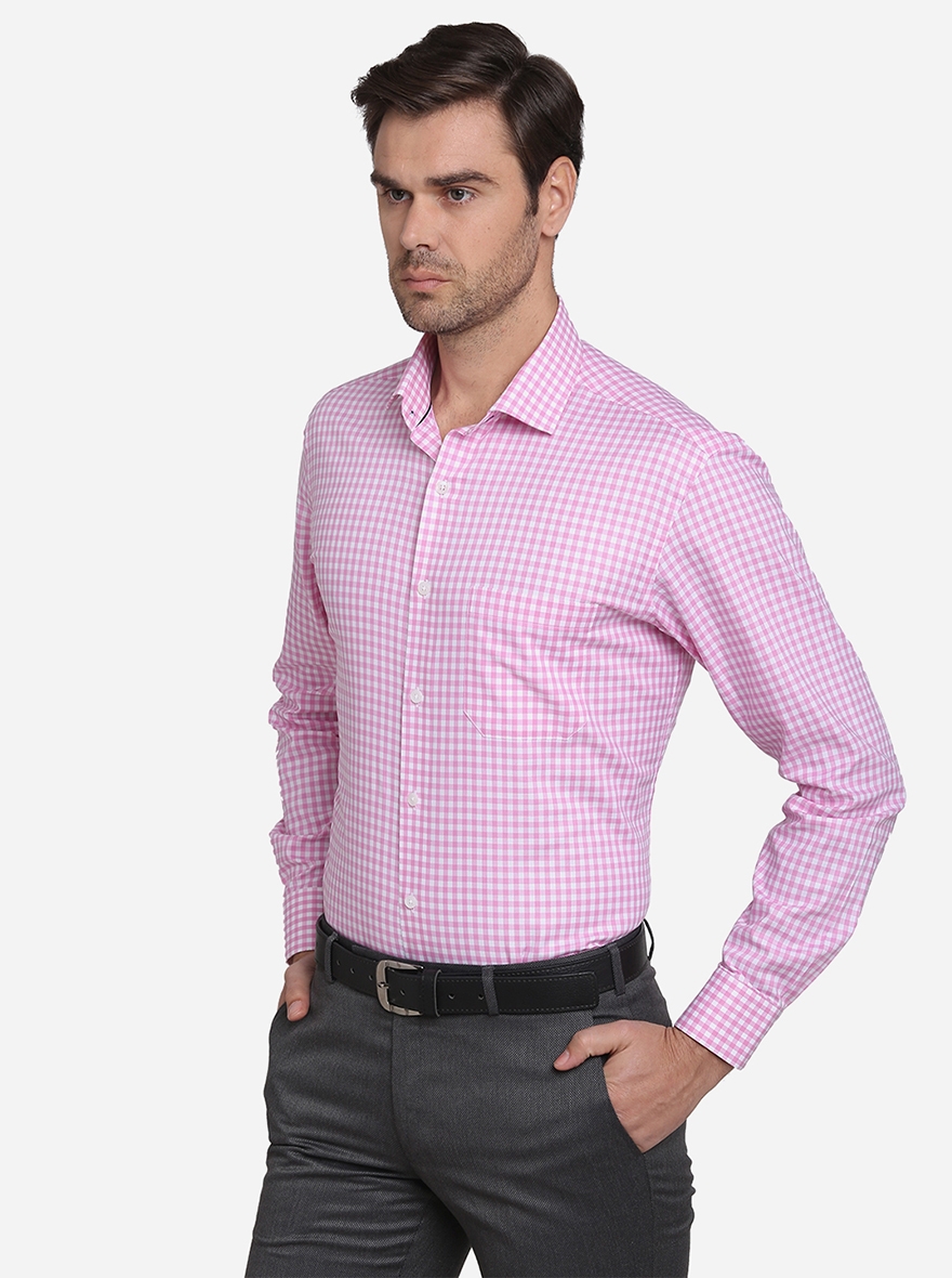 Metal | Pink & White Checked Formal Shirts (MS404/1,PINK WHT CHEX (SFT))