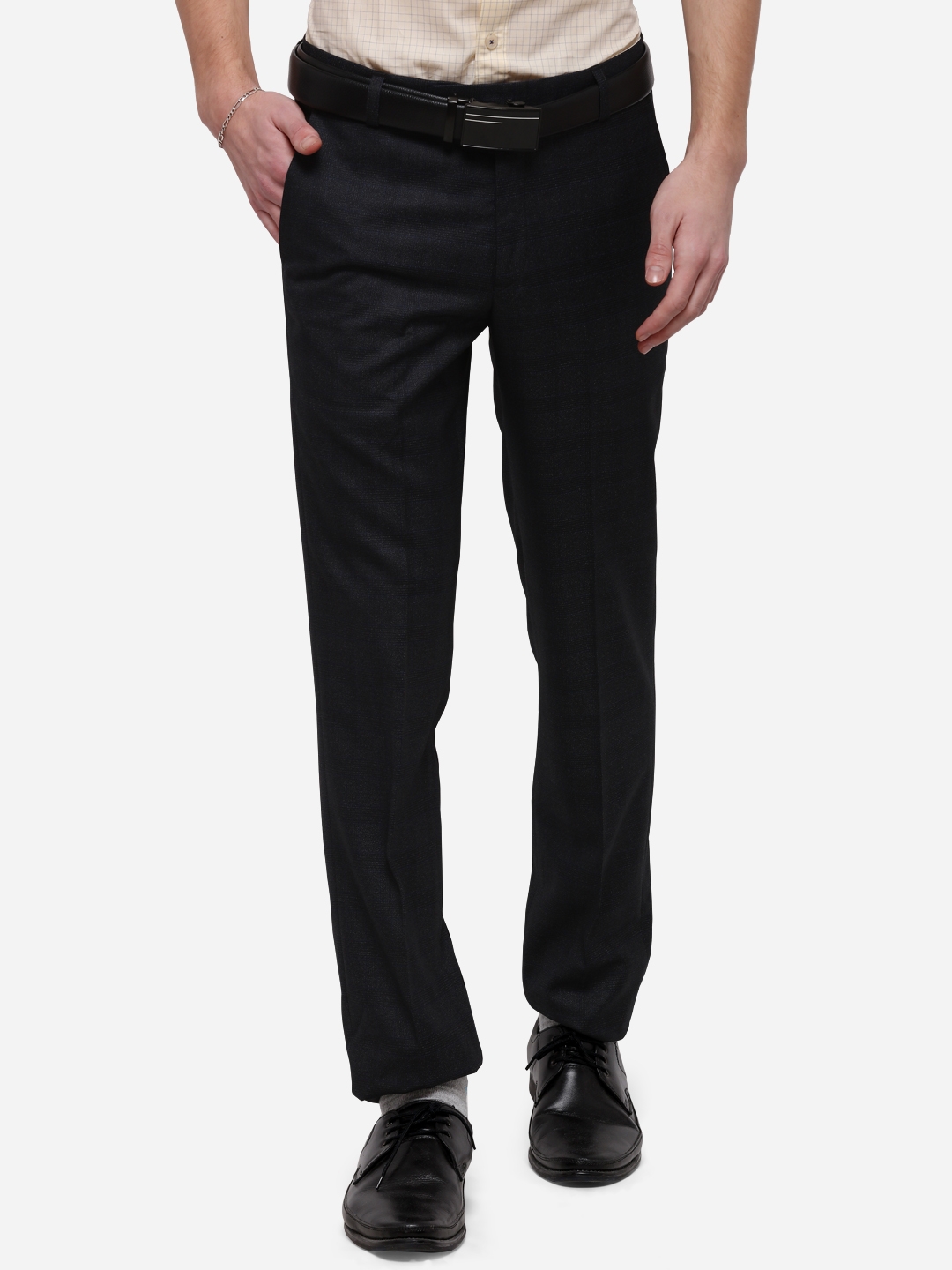 Metal | Beige Checked Formal Trousers (TMS90/2,D.GREY BLK CHEX)