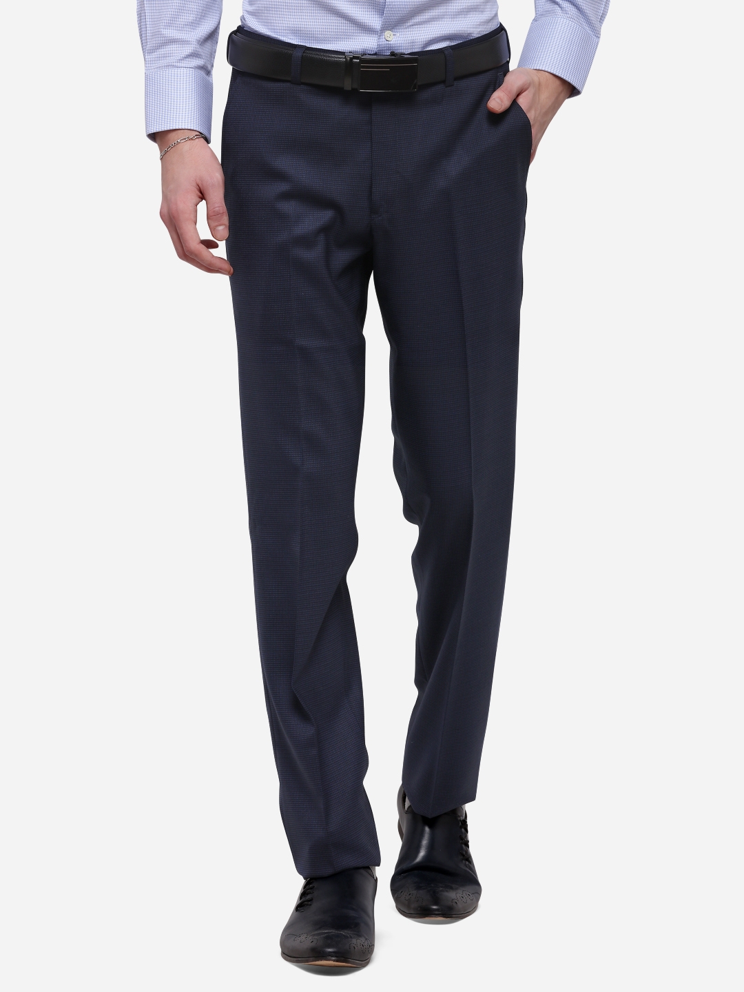 Metal | Blue Solid Formal Trousers (TMS91/3,NAVY BLUE SELF)