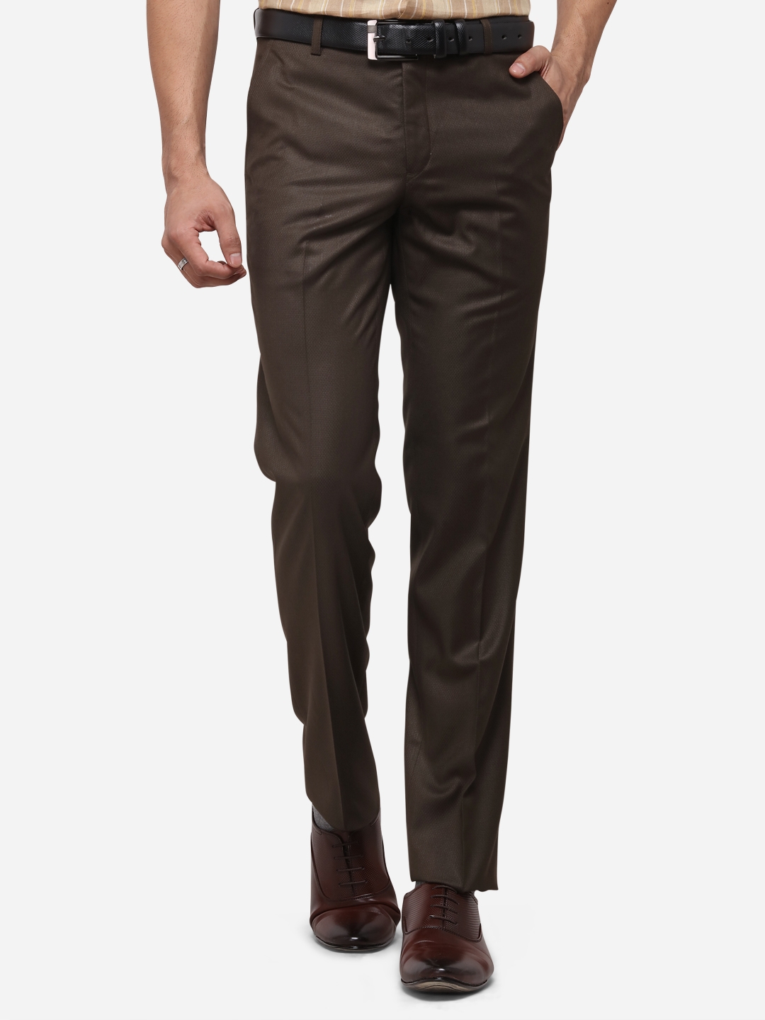 Metal | Green Solid Formal Trousers (TMS98/3,OLIVE SELF)