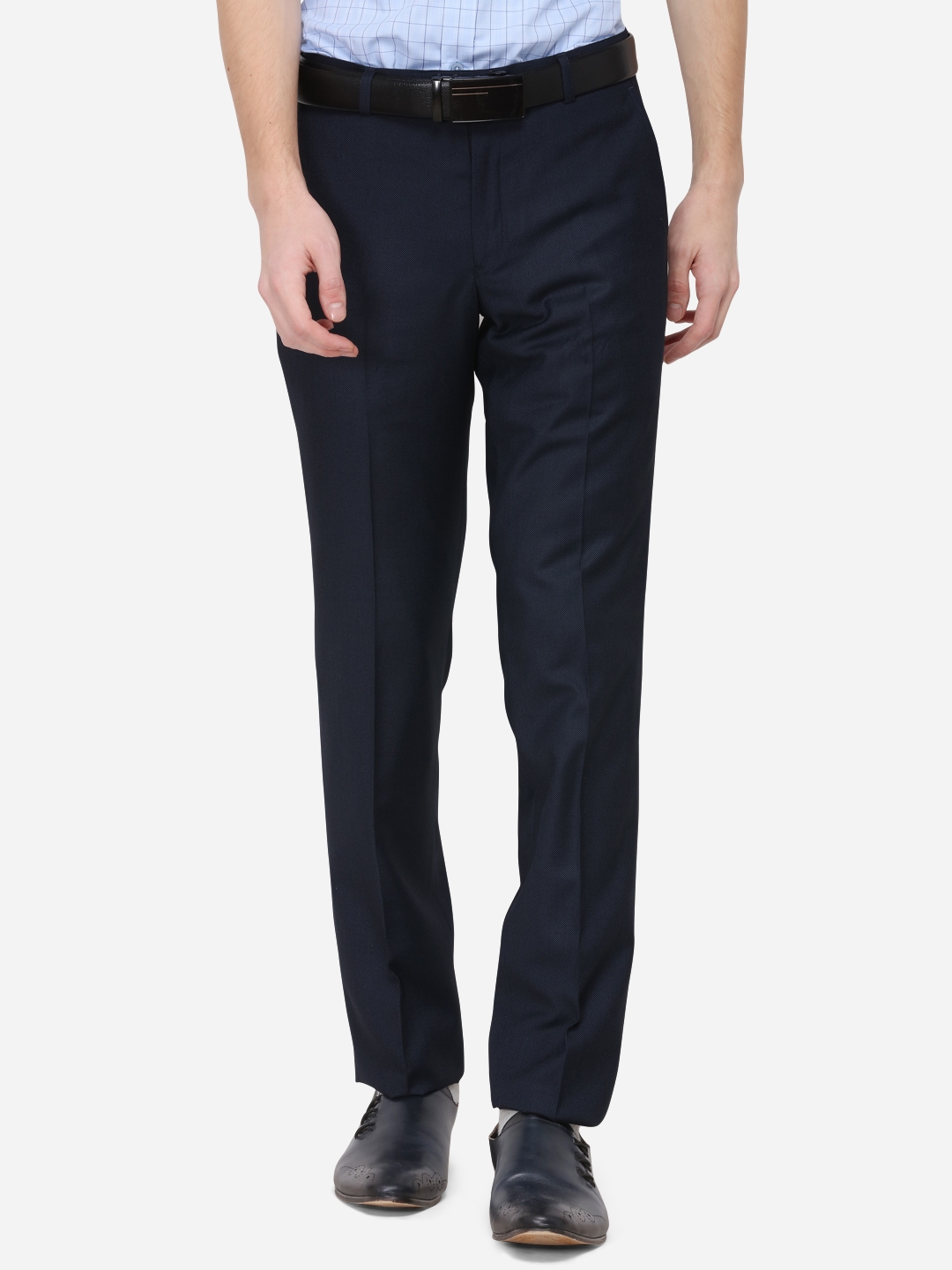 Metal | Blue Solid Formal Trousers (TMS87/2,D.NAVY DOT)