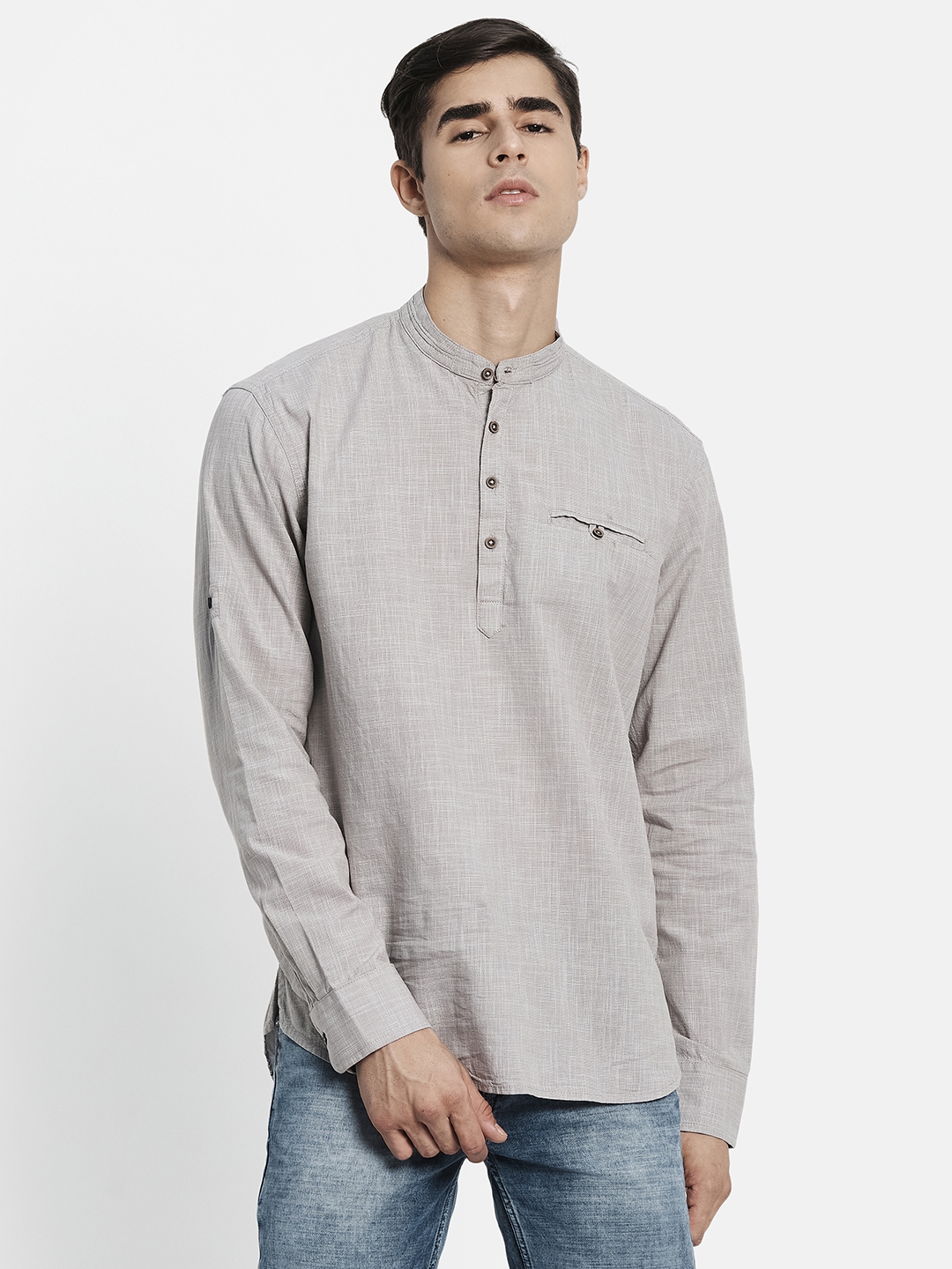 METTLE Men Taupe Casual Cotton Shirt