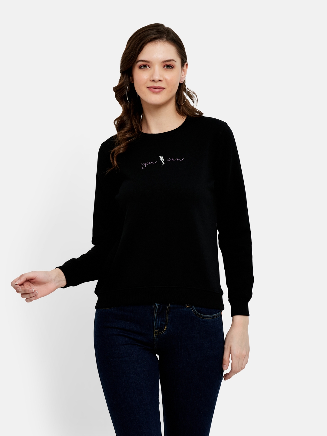 METTLE | METTLE Women Black Solid Fleece Sweatshirt
