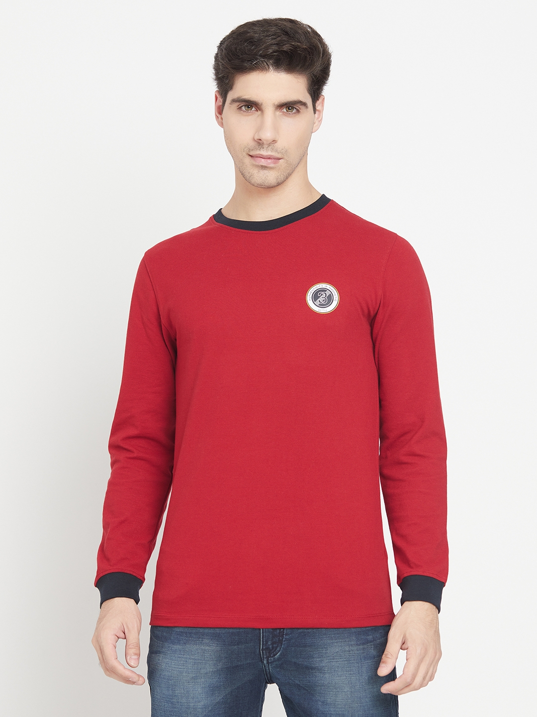 METTLE |  Maroon Applique Round Neck Full Sleeve T-shirt
