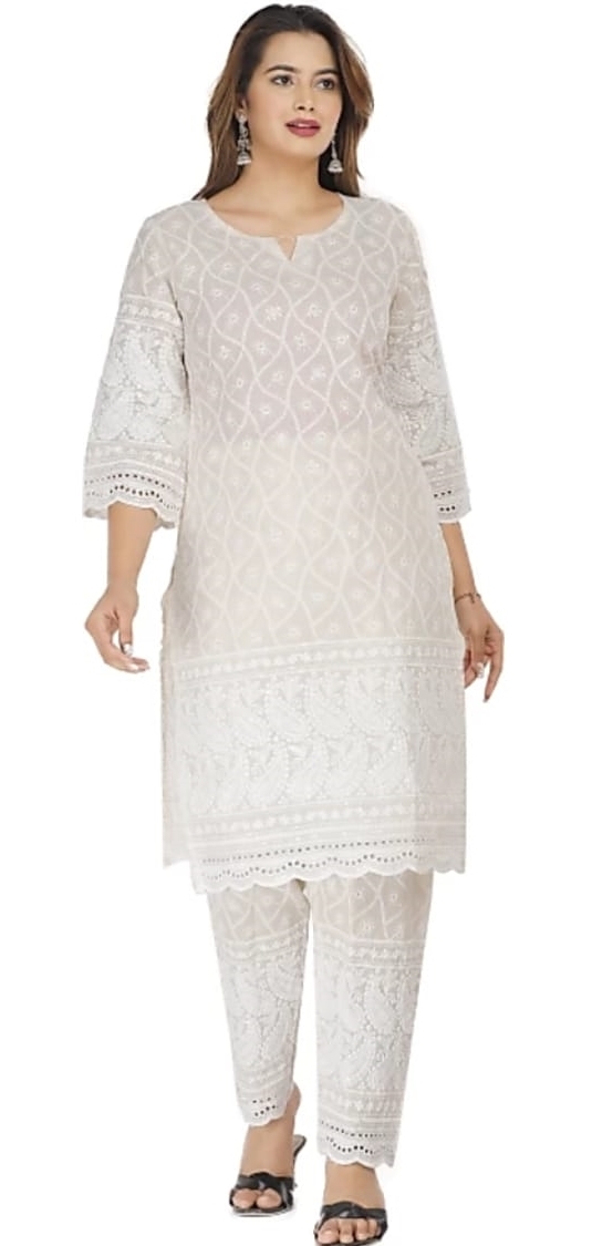 Miravan womens  cotton printed Embroidery straight kurta and Pant Set