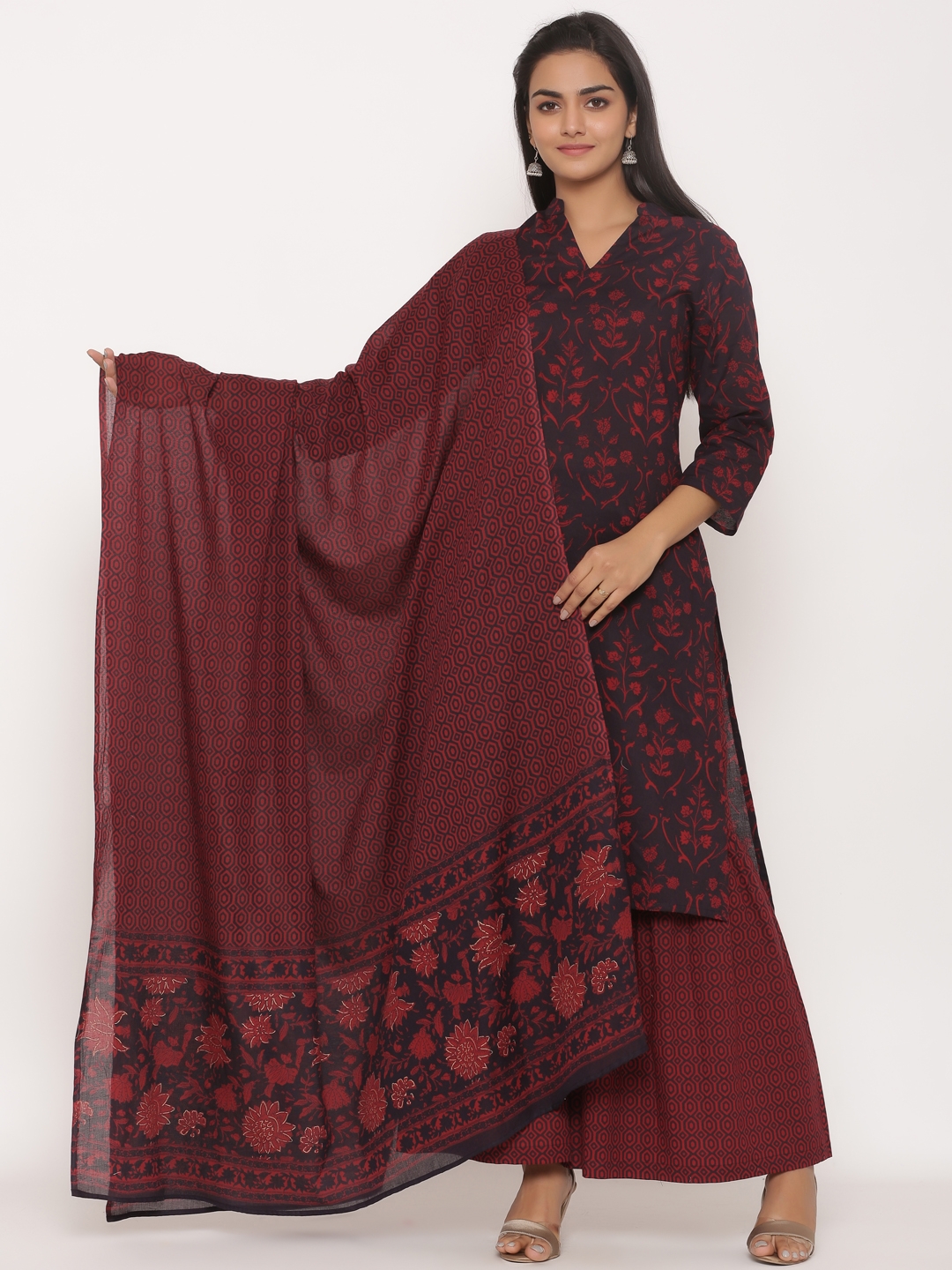 Miravan | Miravan women's cotton printed straight kurta And Sharara With Dupatta  set 