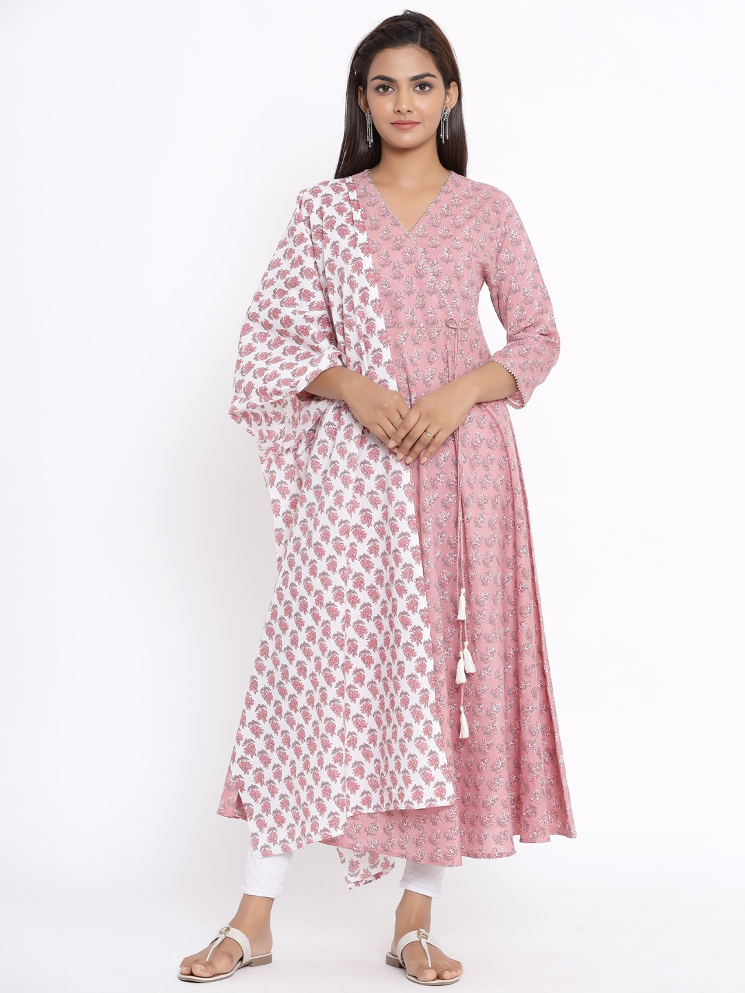Miravan | Miravan women's  cotton printed Anarkali kurta With Dupatta  set 
