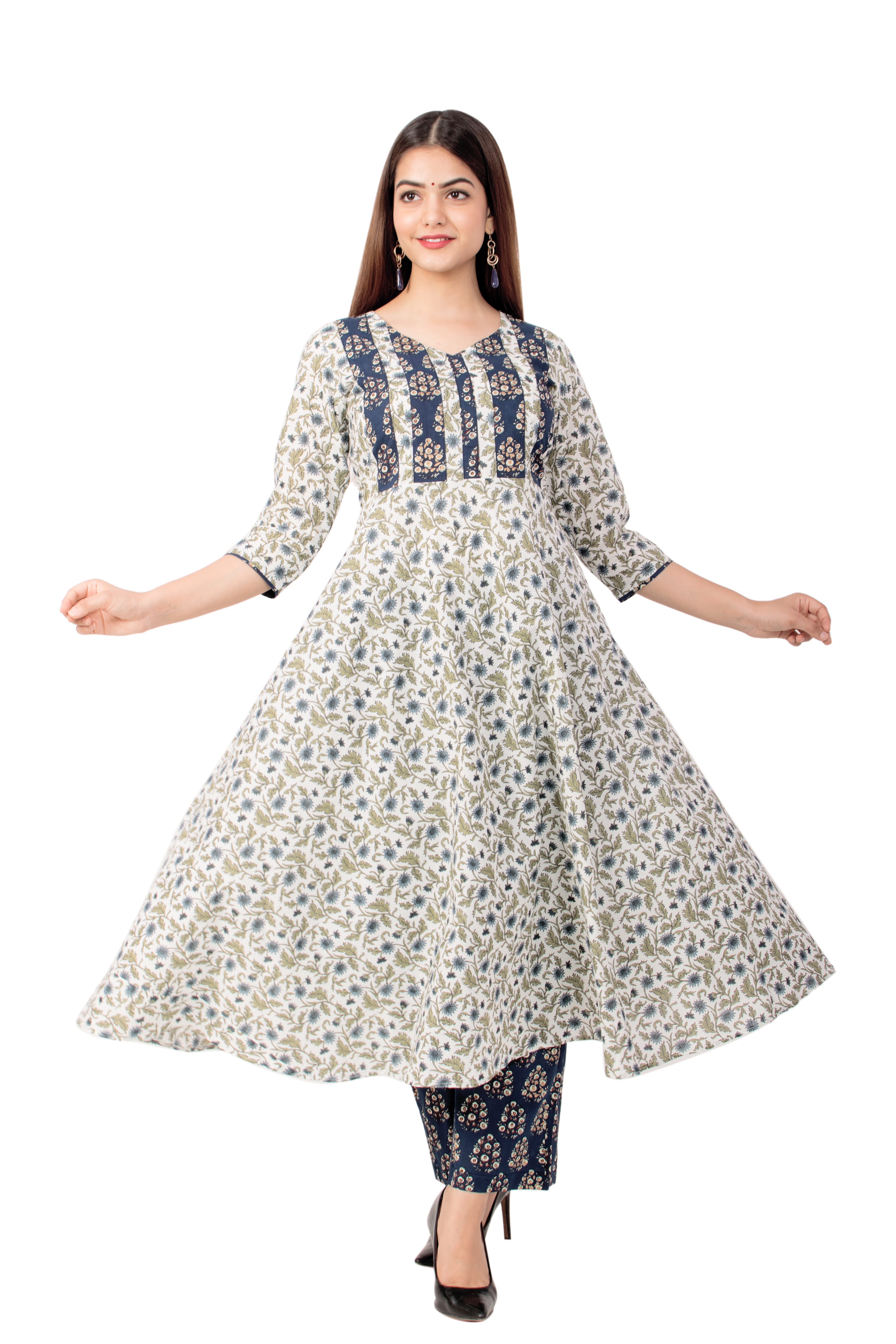 Miravan | Miravan women's cotton printed Anarkali kurta And palazzo set 