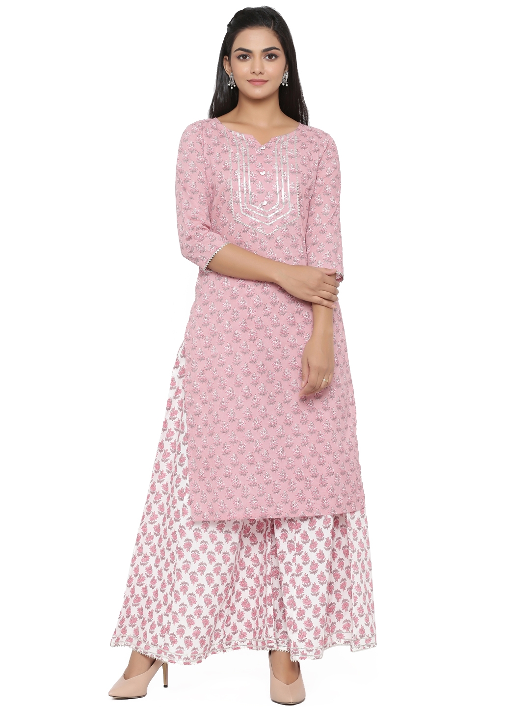 Miravan | Miravan women's  cotton printed straight kurta And Floral palazzo set 