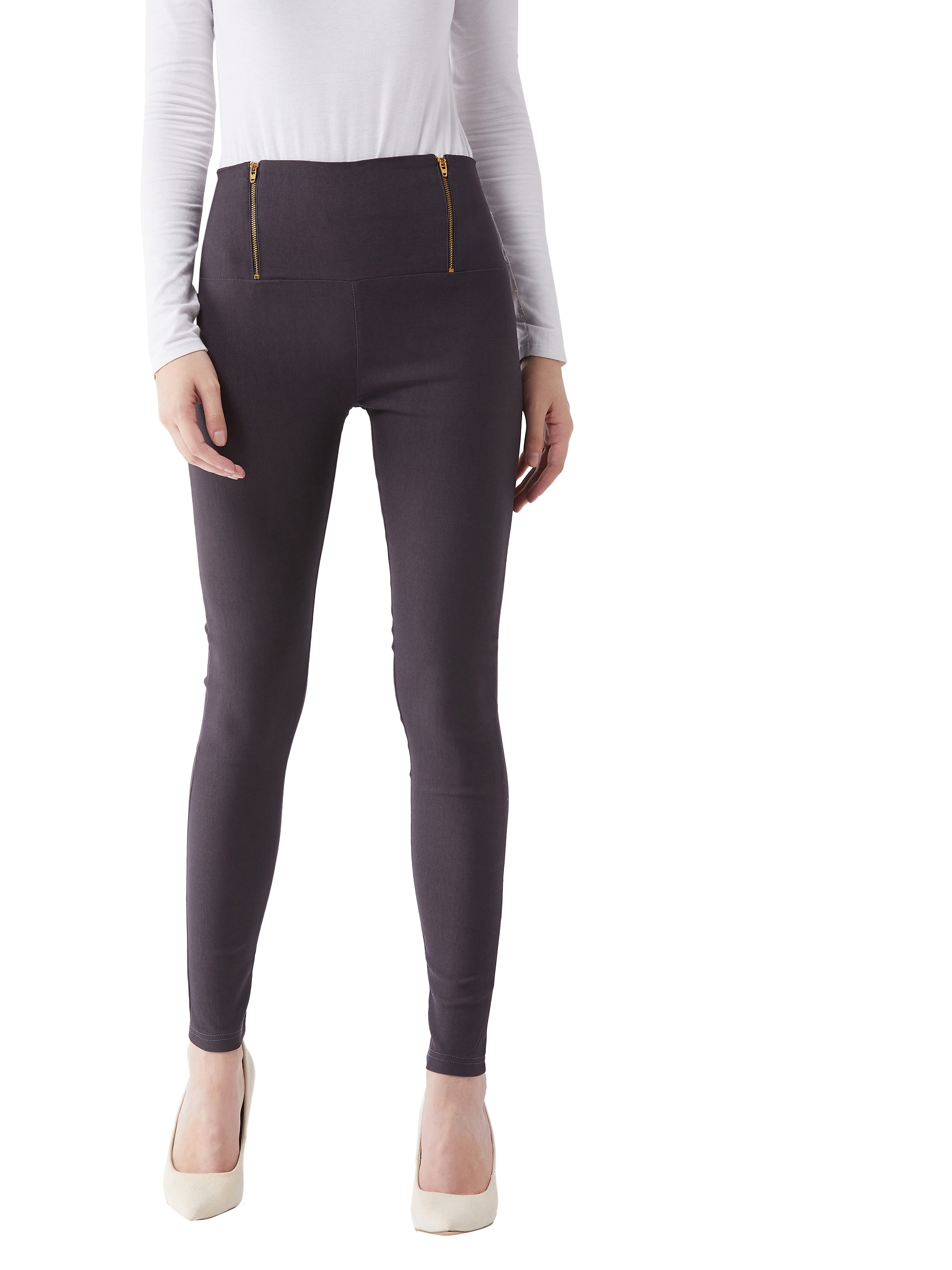 MISS CHASE |  Dark Grey Solid Slim Fit High Waist Jeggings