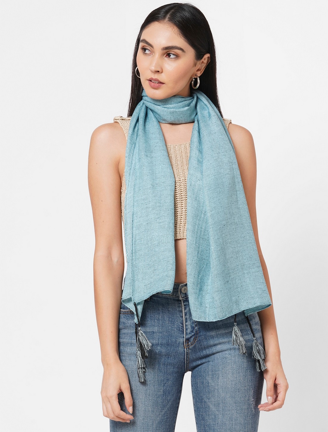 Get Wrapped | Get Wrapped Blue Dotted Scarves with Tassels