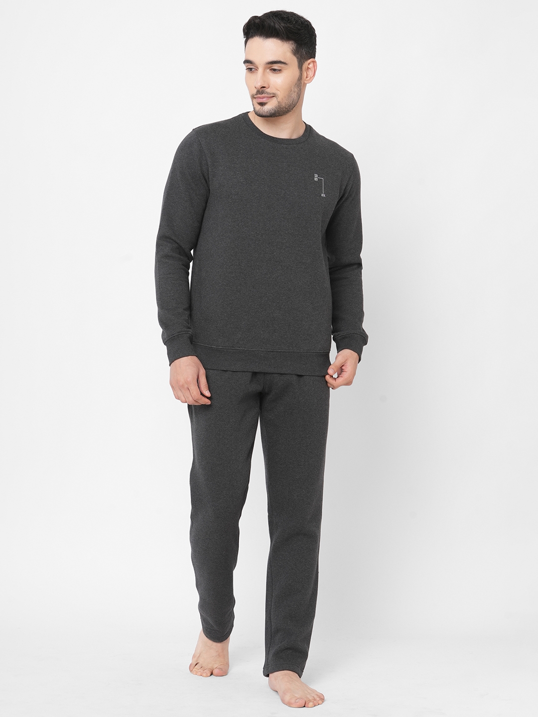 Sweet Dreams | Sweet Dreams Men Charcoal Mel Cotton-Poly Solid Tracksuits
