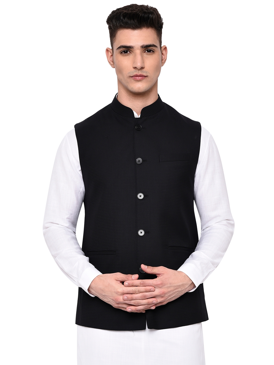 Modi Jacket | Black Checked Ethnic Jacket (MJK168-BLACK CHECKS)