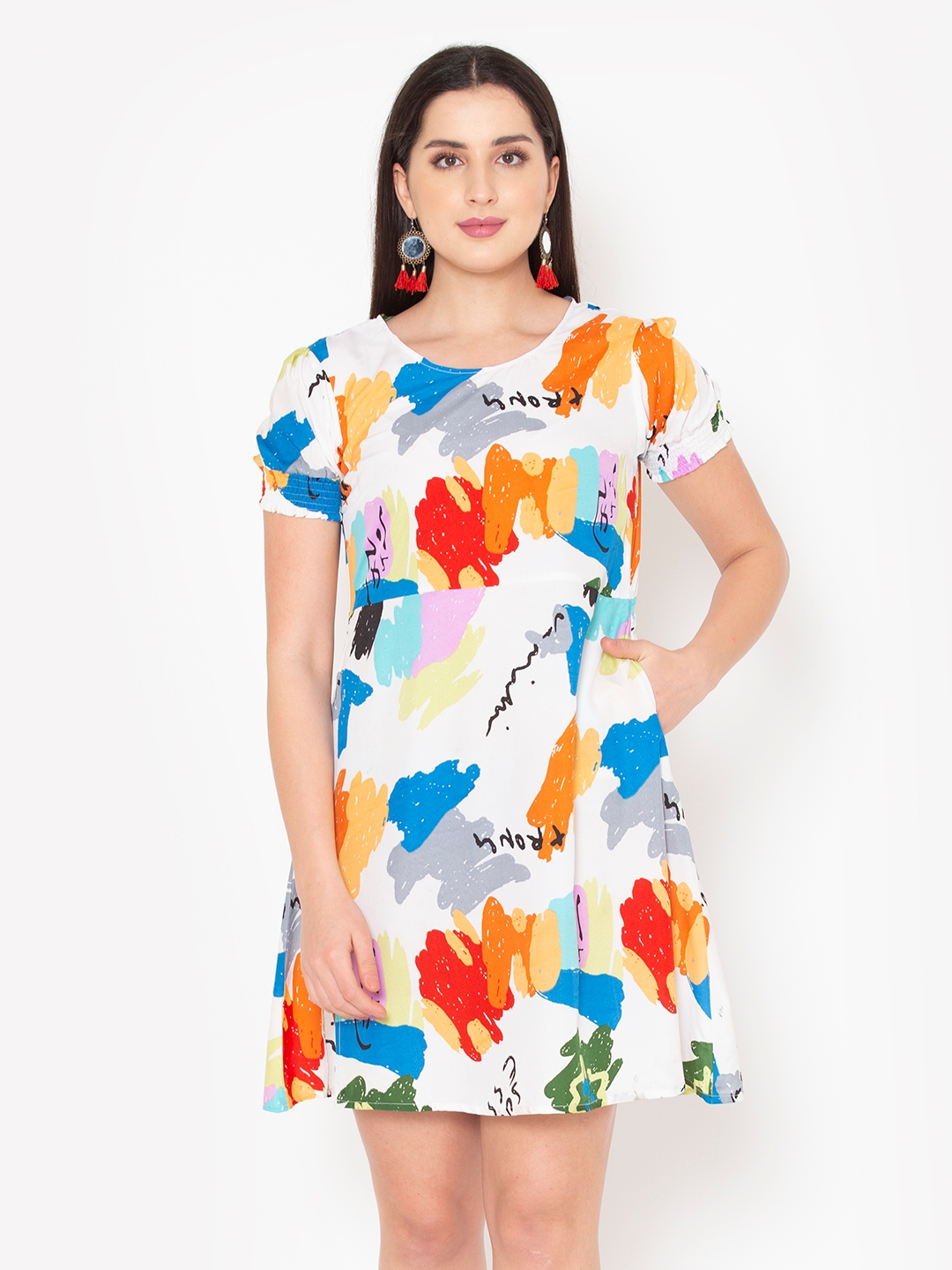 Modriba | Modriba Multicolor Fit & Flare Dress