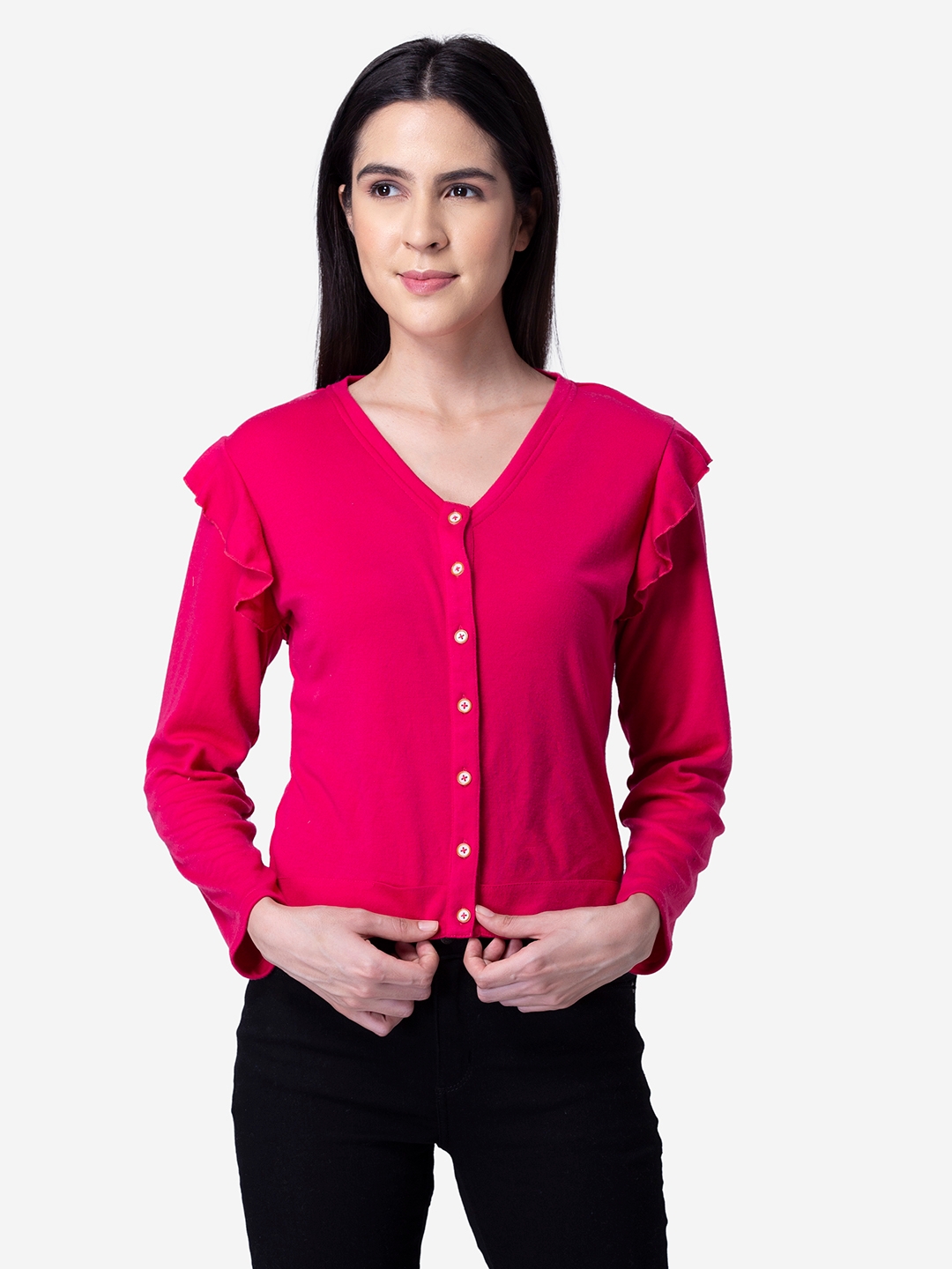 Modriba | Modriba Cotton Jersey Fuchsia Solid Pullover Top