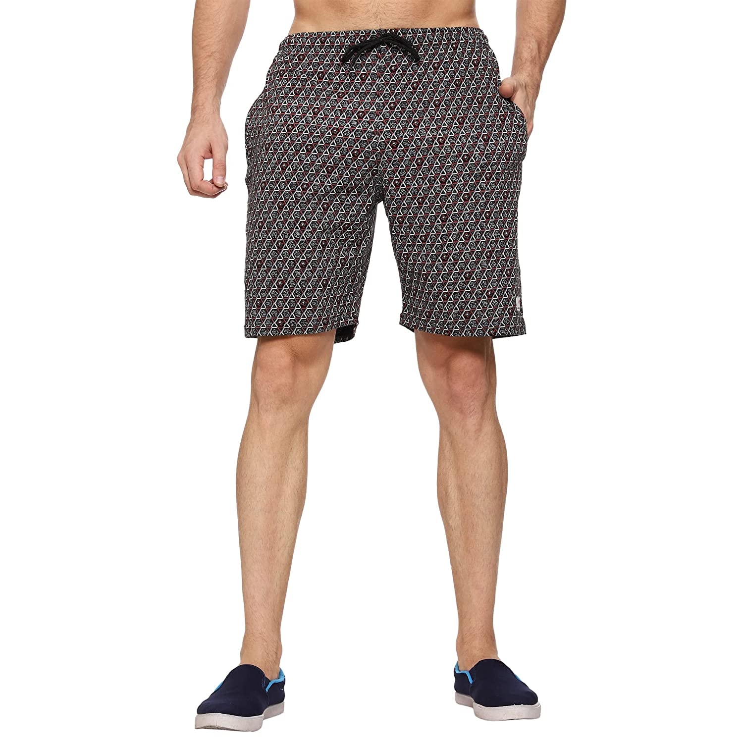 Moovfree | Moovfree Mens Cotton Bermuda Printed Casual Shorts Regular Fit Lounge Shorts with Zip Pockets, Congo Brown