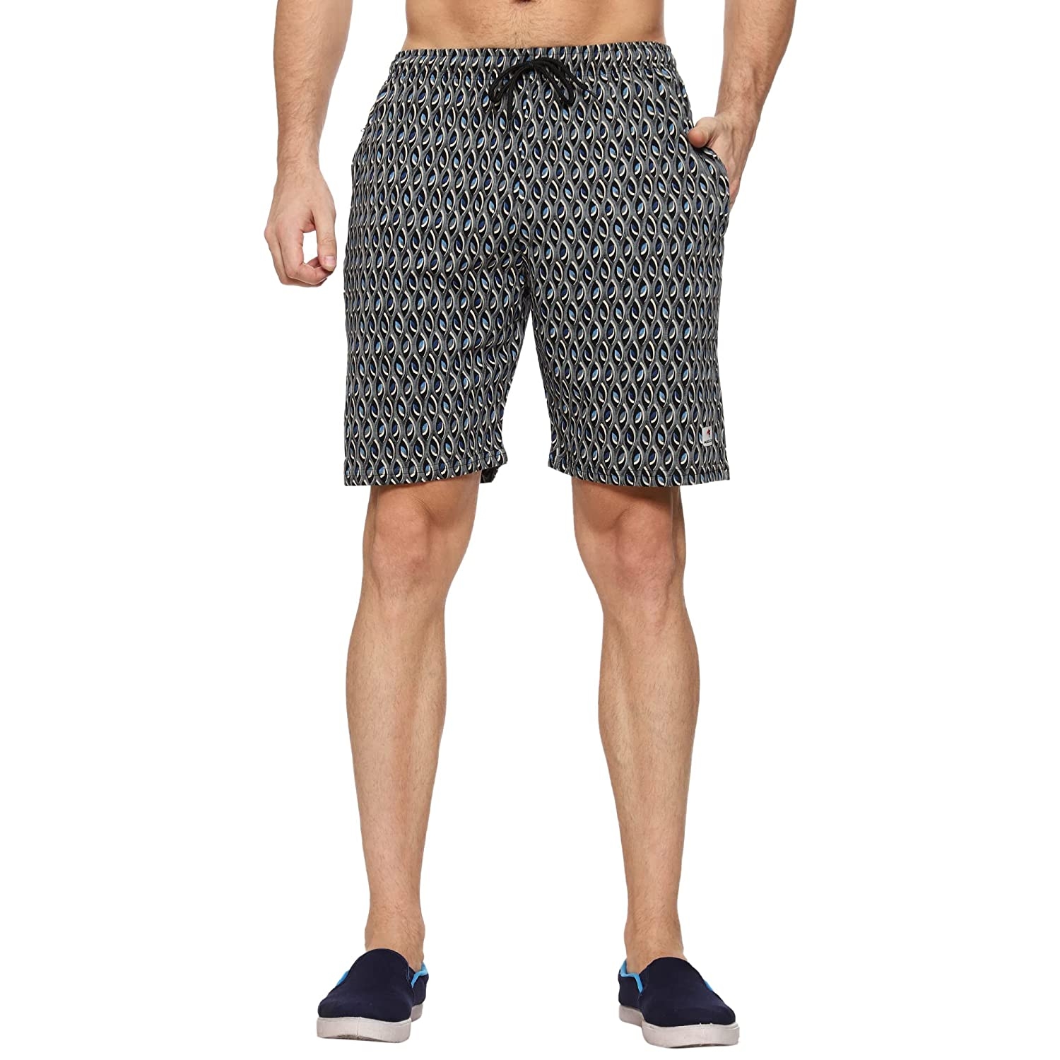 Moovfree | Moovfree Mens Cotton Bermuda Printed Casual Shorts Regular Fit Lounge Shorts with Zip Pockets, Choco Blue