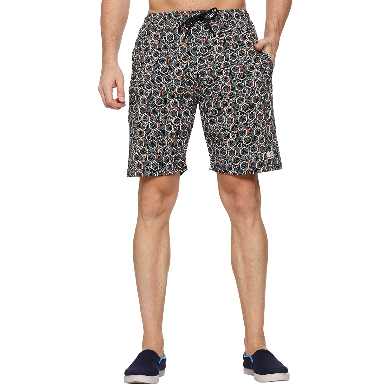 Moovfree | Moovfree Mens Cotton Bermuda Printed Casual Shorts Regular Fit Lounge Shorts with Zip Pockets, Hexa Brown
