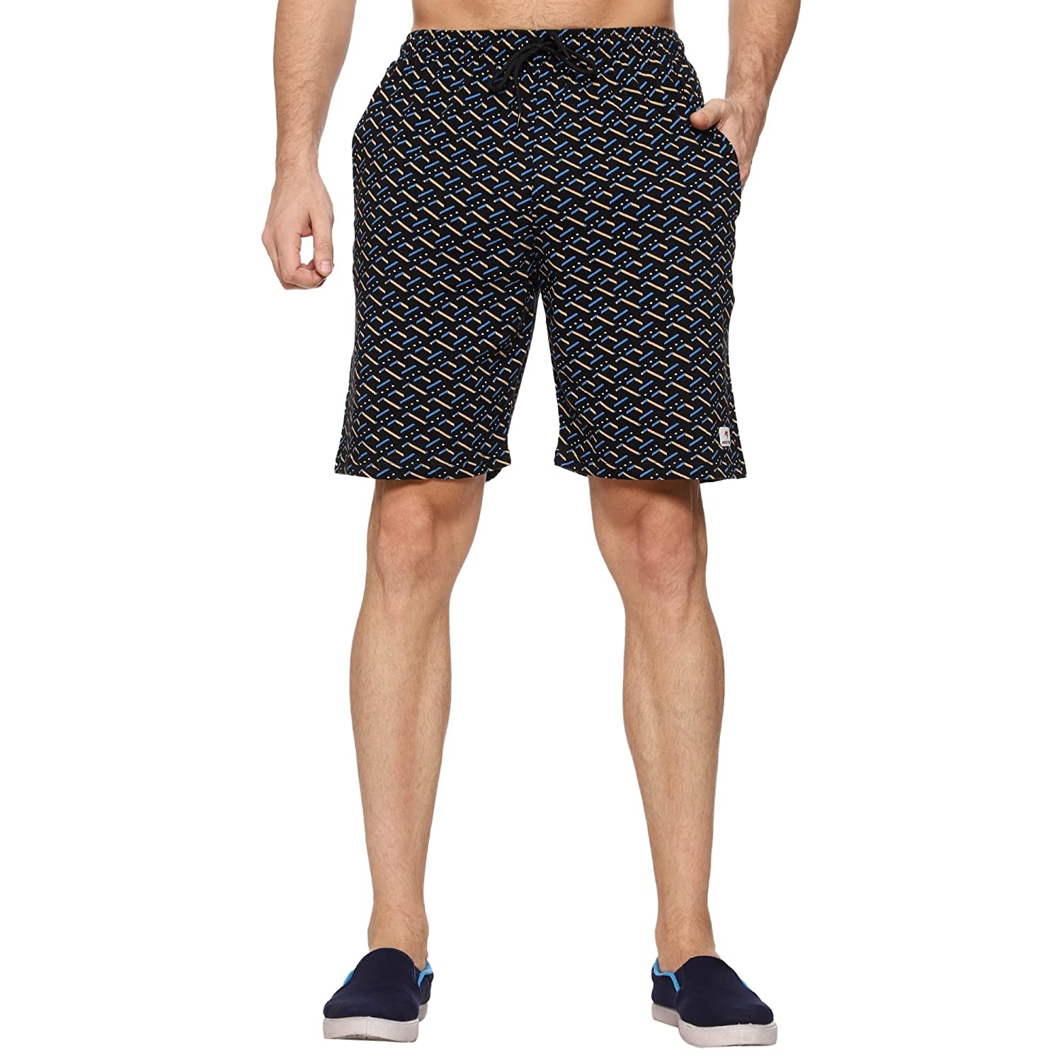 Moovfree | Moovfree Mens Cotton Bermuda Printed Casual Shorts Regular Fit Lounge Shorts with Zip Pockets, Sea Blue