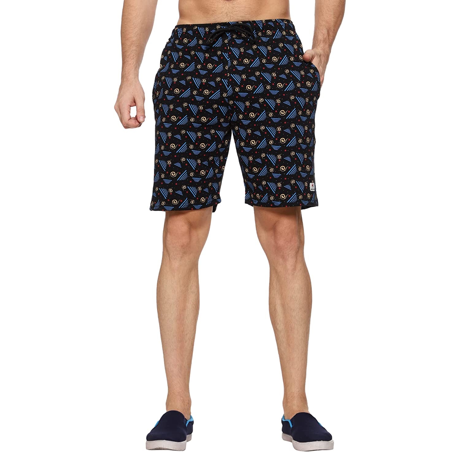Moovfree | Moovfree Mens Cotton Bermuda Printed Casual Shorts Regular Fit Lounge Shorts with Zip Pockets, Shady Blue