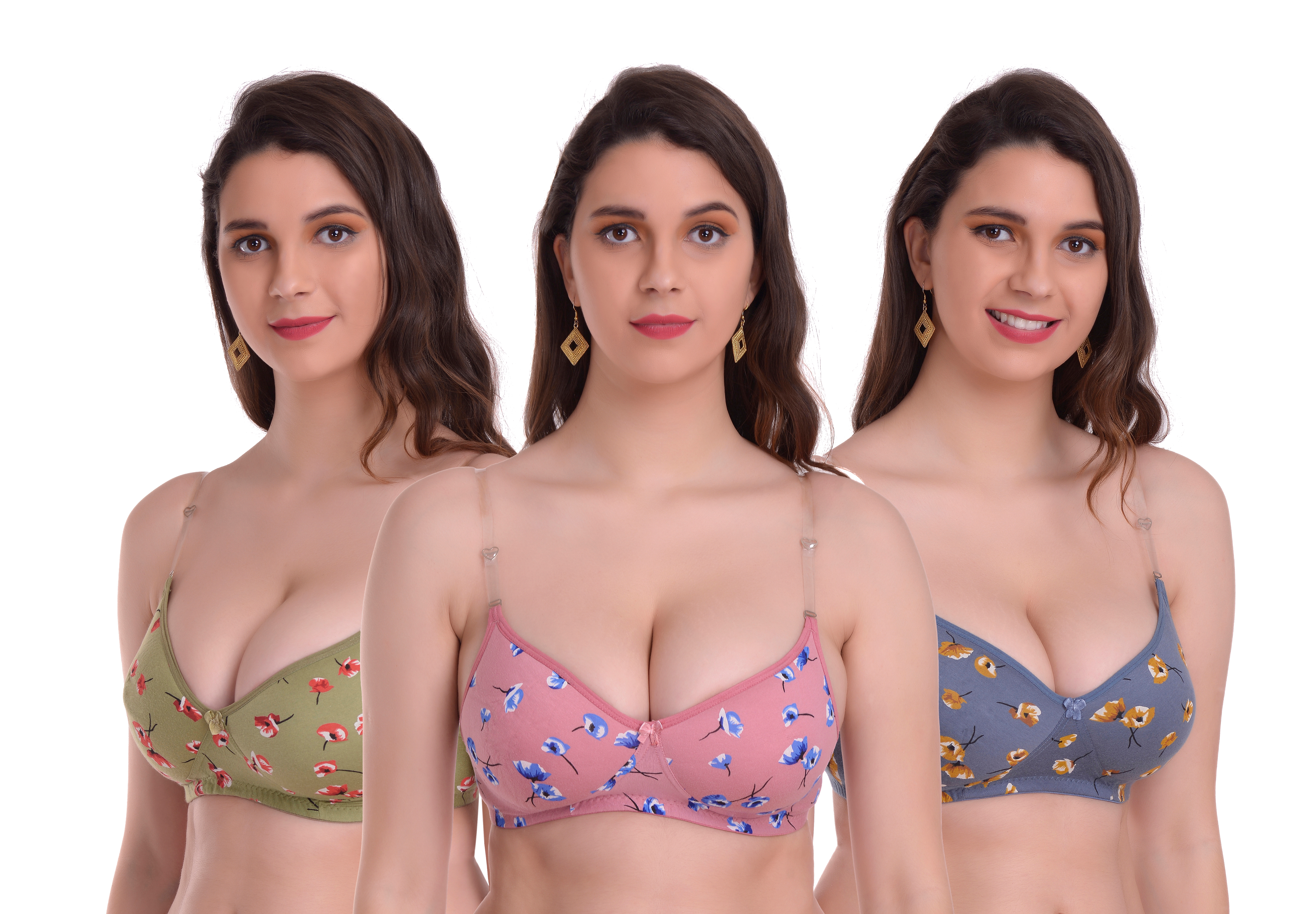Mynte | Mynte Women's Floral Petal Print Cotton Rich Wire Free Full Cup Padded Regular Bra (Pack of 3) (Multicolor/Floral,30) (MY-CFPB-12-30)