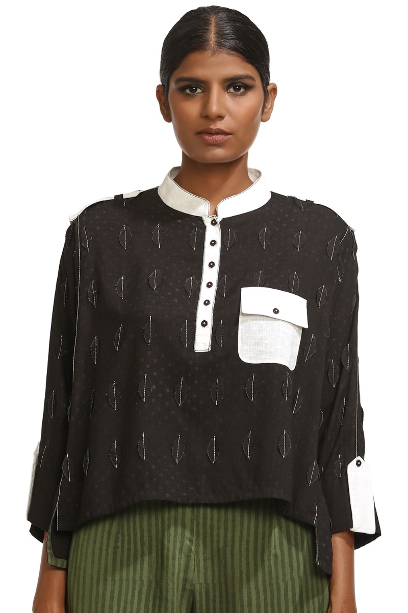 ABRAHAM AND THAKORE | Crop Top Applique Leaves