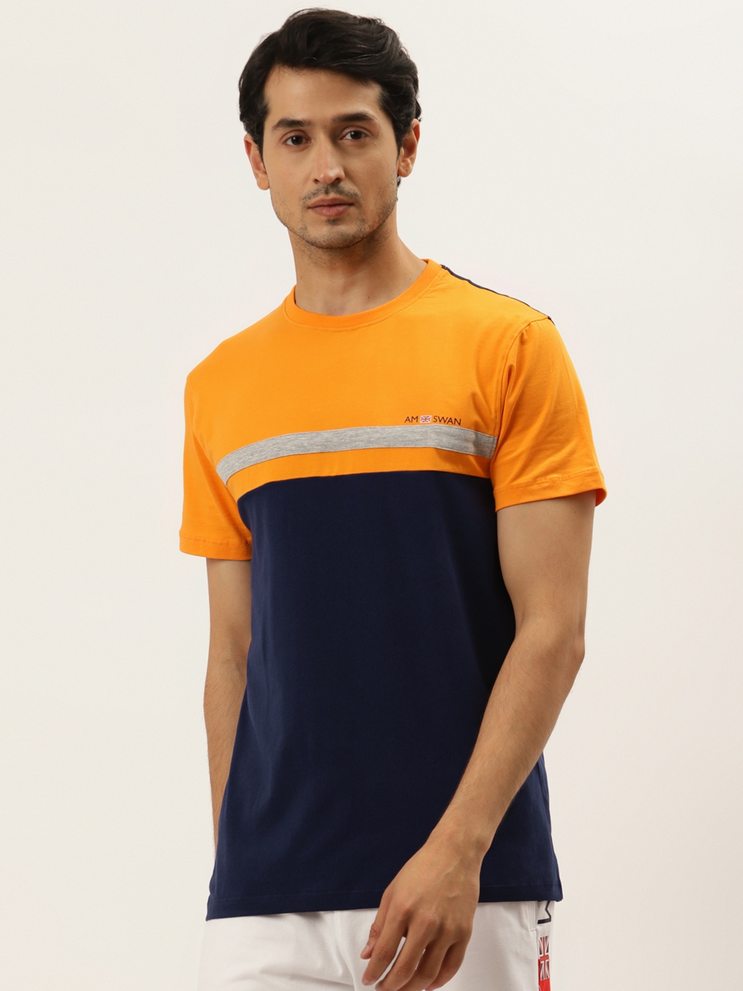 Am Swan | Premium Cotton Lycra Colorblock Printed Half Sleeve Crew Neck T-Shirts