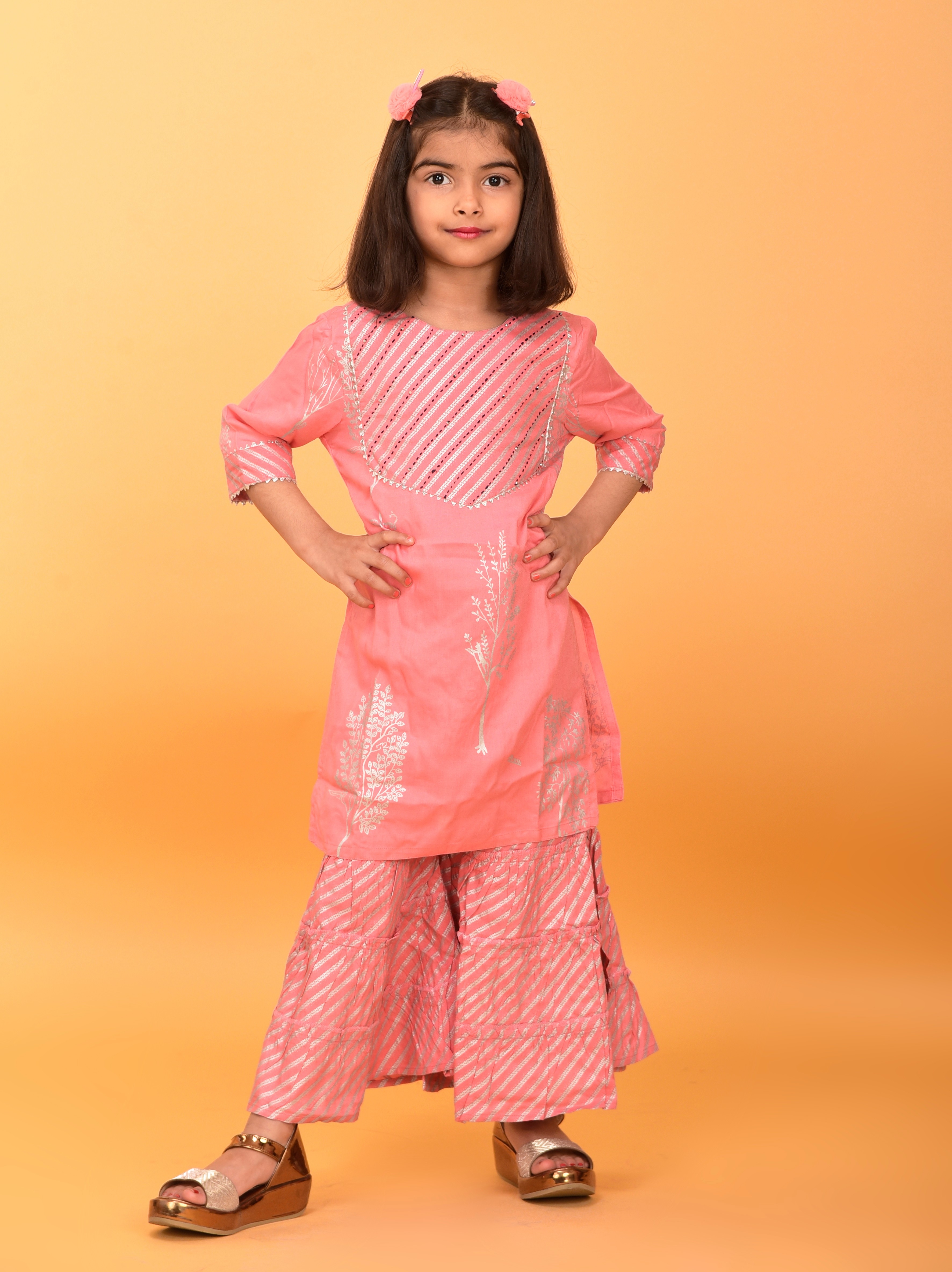 NANCI | Nanci Girl Kid Rayon printed Kurta Sharara Set- Pink