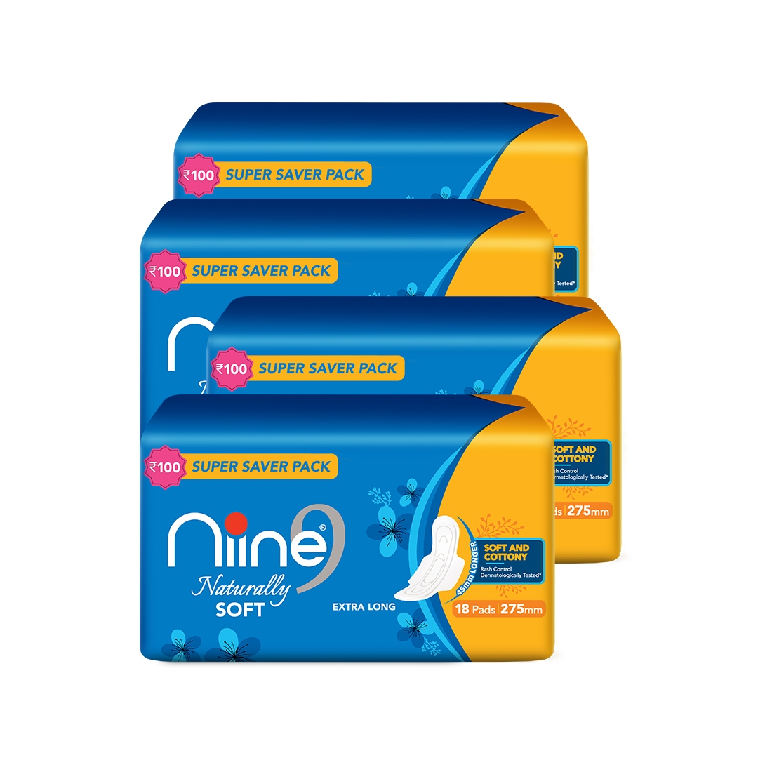NIINE | Niine Naturally Soft Extra Long Sanitary Pads for Women (Pack of 4)