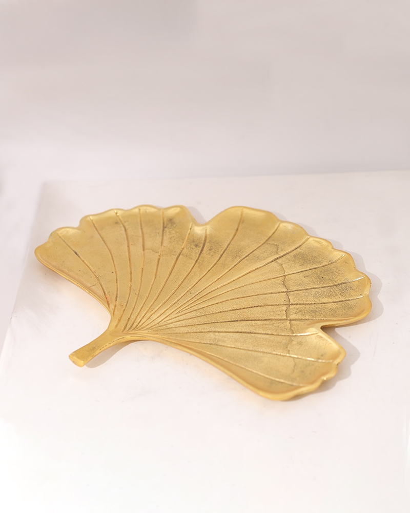 Order Happiness | Order Happiness Gold Beautiful Metal Leaf Shape Platter Snack Serving Table Top & Kitchen Platter
