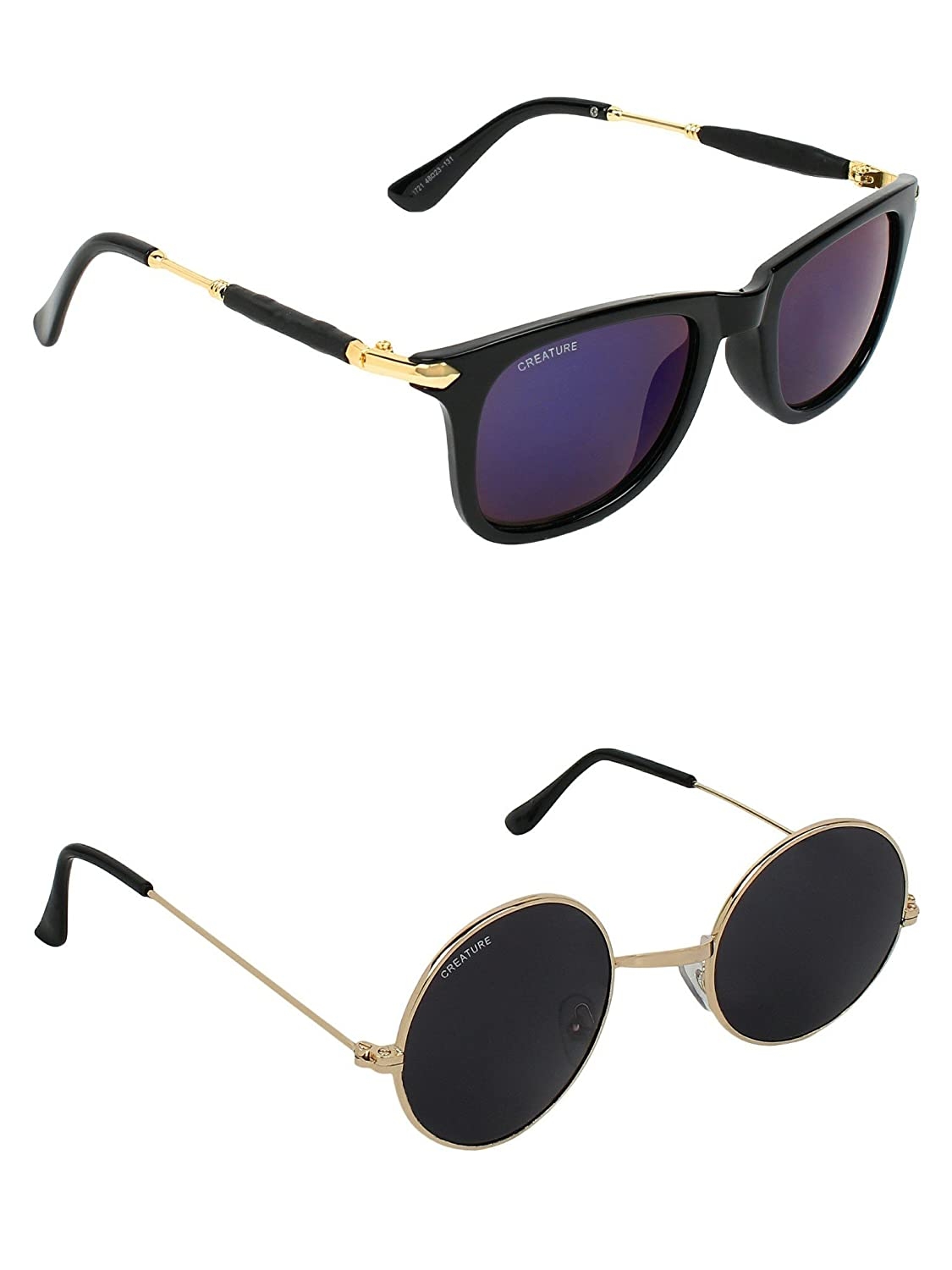 CREATURE | CREATURE Purple & Black Round Sunglasses Combo with UV Protection (Lens-Purple & Black|Frame-Black & Golden)