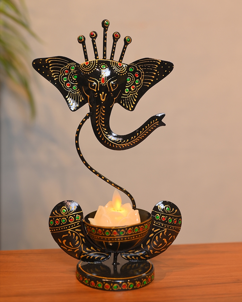 Order Happiness Colourful Metal Ganesha Candle Holder
