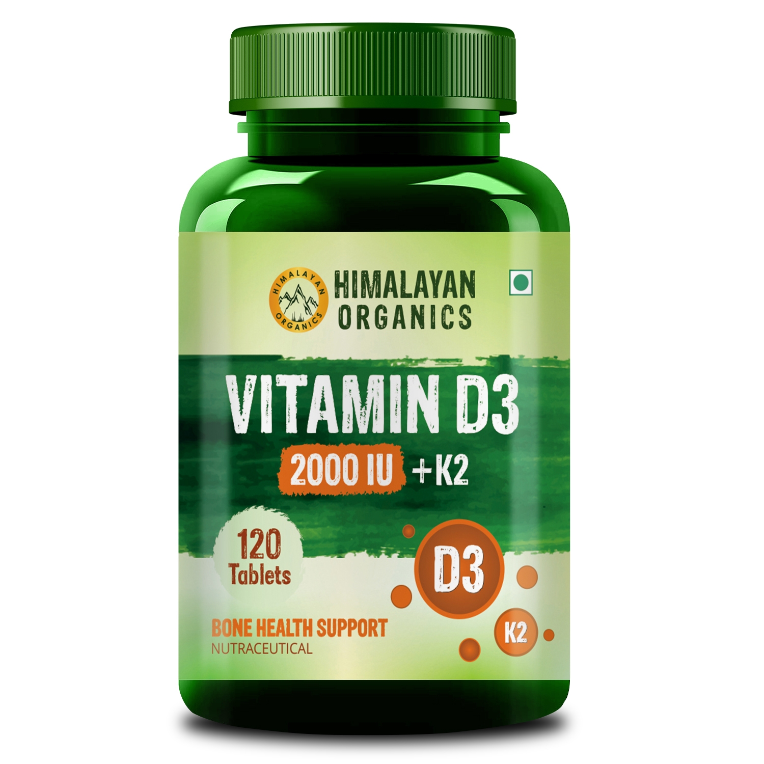 Himalayan Organics | Himalayan Organics Vitamin D3 2000 IU Supplement + Vitamin K2 as Mk7 | Supports Stronger Immunity & Bone & Heart Health - 120 Veg Tablets