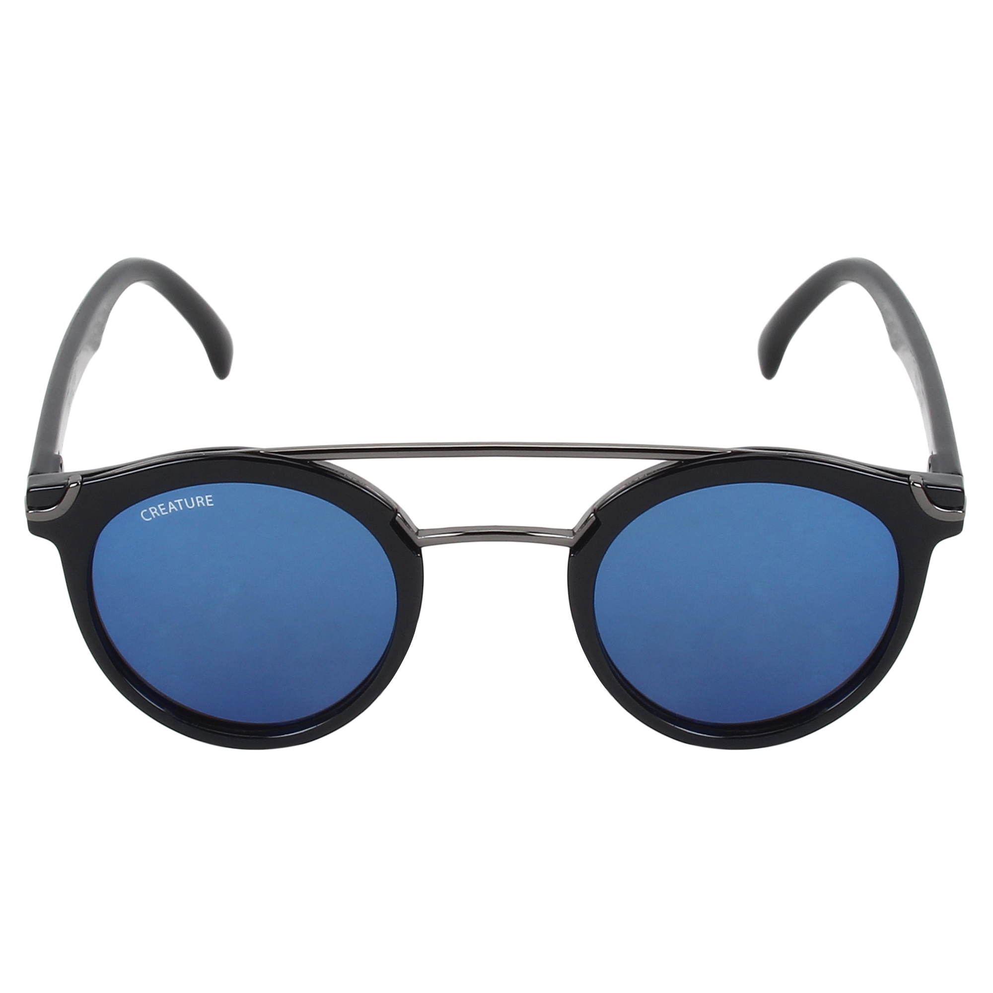 CREATURE | CREATURE Black Round Unisex Sunglasses (Lens-Blue|Frame-Black)