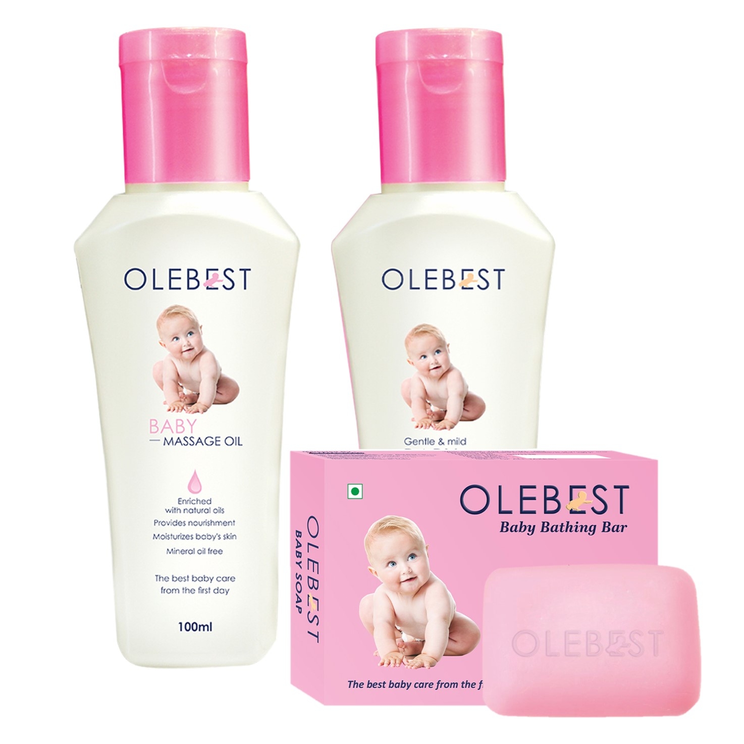 OLEBEST | Olebest - The Complete Baby Care Kit | Olebest baby soap-68gm,Olebest Baby shampoo-100ml and Olebest baby massage oil-100ml