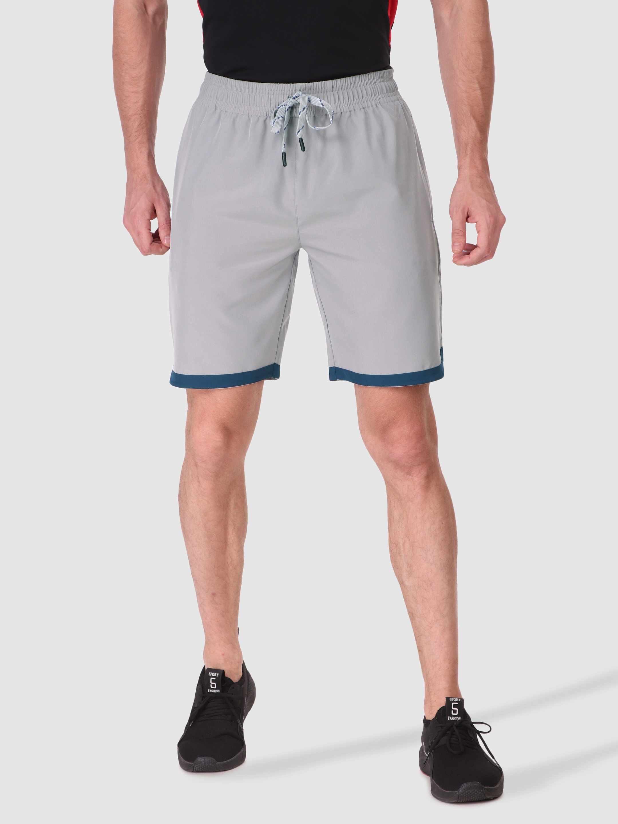 Fitinc | Fitinc N.S Lycra Light Grey Shorts for Men with Zipper Pockets & Knee Design