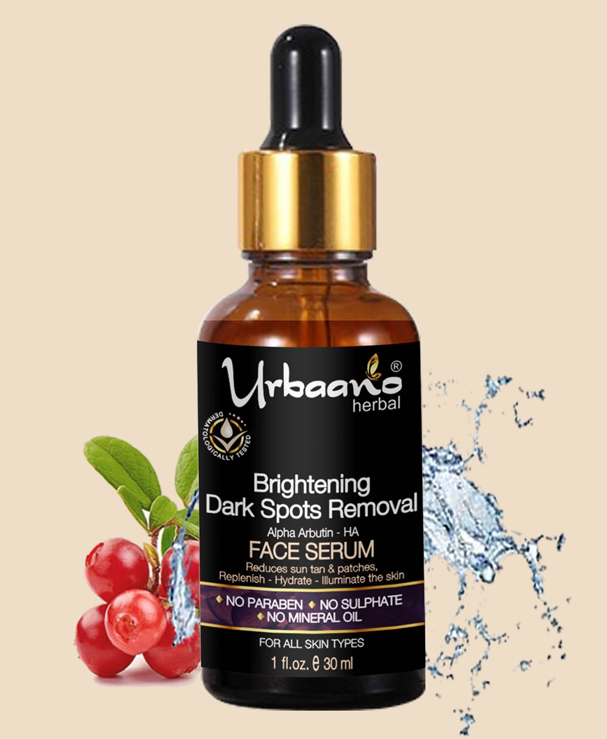 Urbaano Herbal 10% Vitamin C Face Serum with  Alpha Arbutin & Hyaluronic Acid 30ml