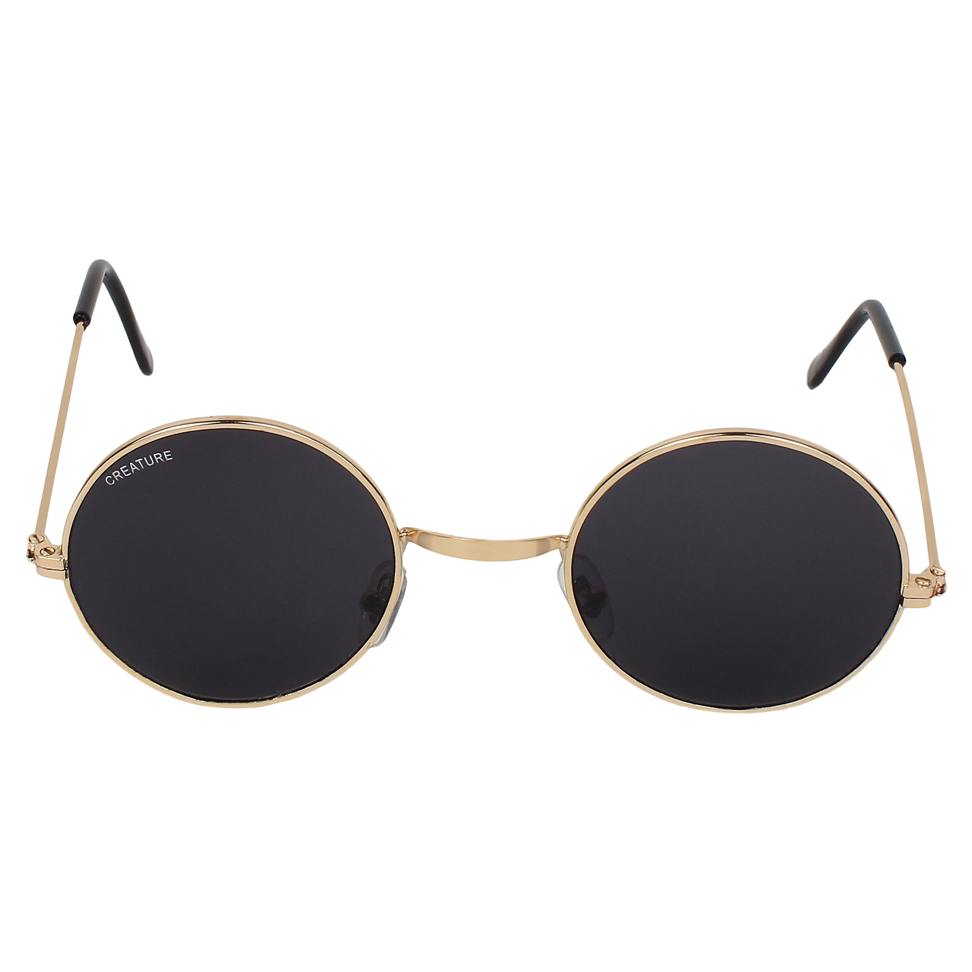 CREATURE | CREATURE Black Round UV Protected Unisex Sunglasses (Lens-Black|Frame-Golden)