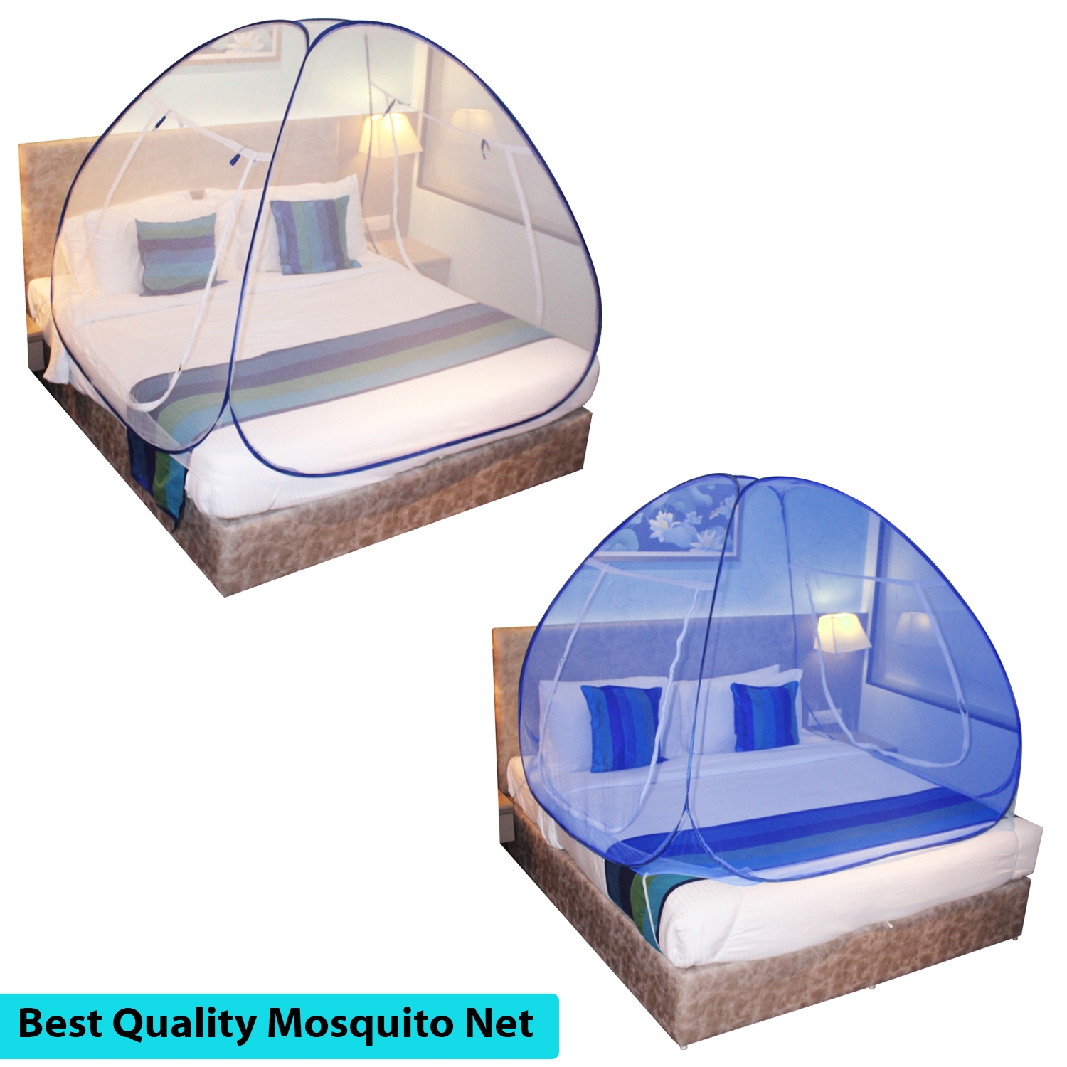Paola Jewels | Paola Mosquito Net White And Blue Foldable Double Bed Net King Size Easily Wash Pack Of 2 
