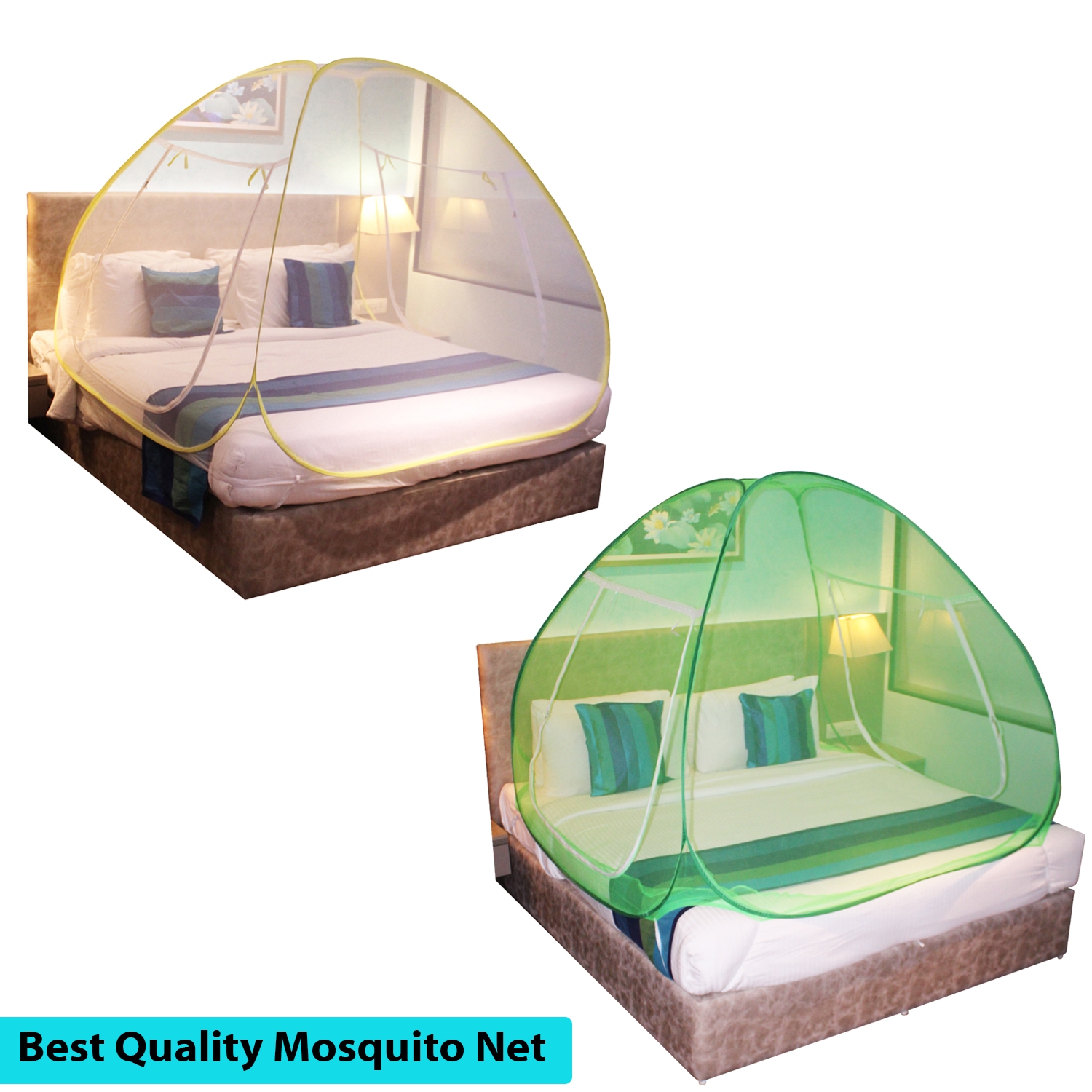 Paola Jewels | Paola Mosquito Net Combo Yellow Patti And Green Foldable Double Bed Net King Size Easily Wash Pack Of 2 