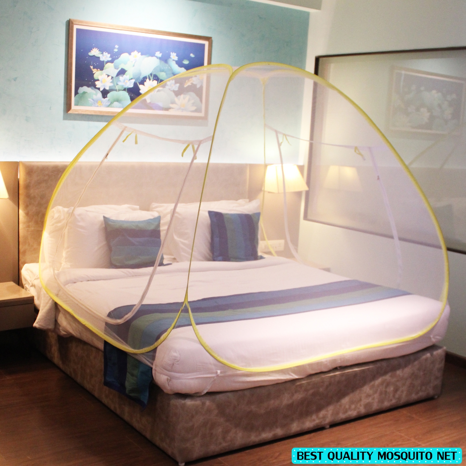 Paola Jewels | Paola Yellow Mosquito Net Foldable Double Bed Net King Size 