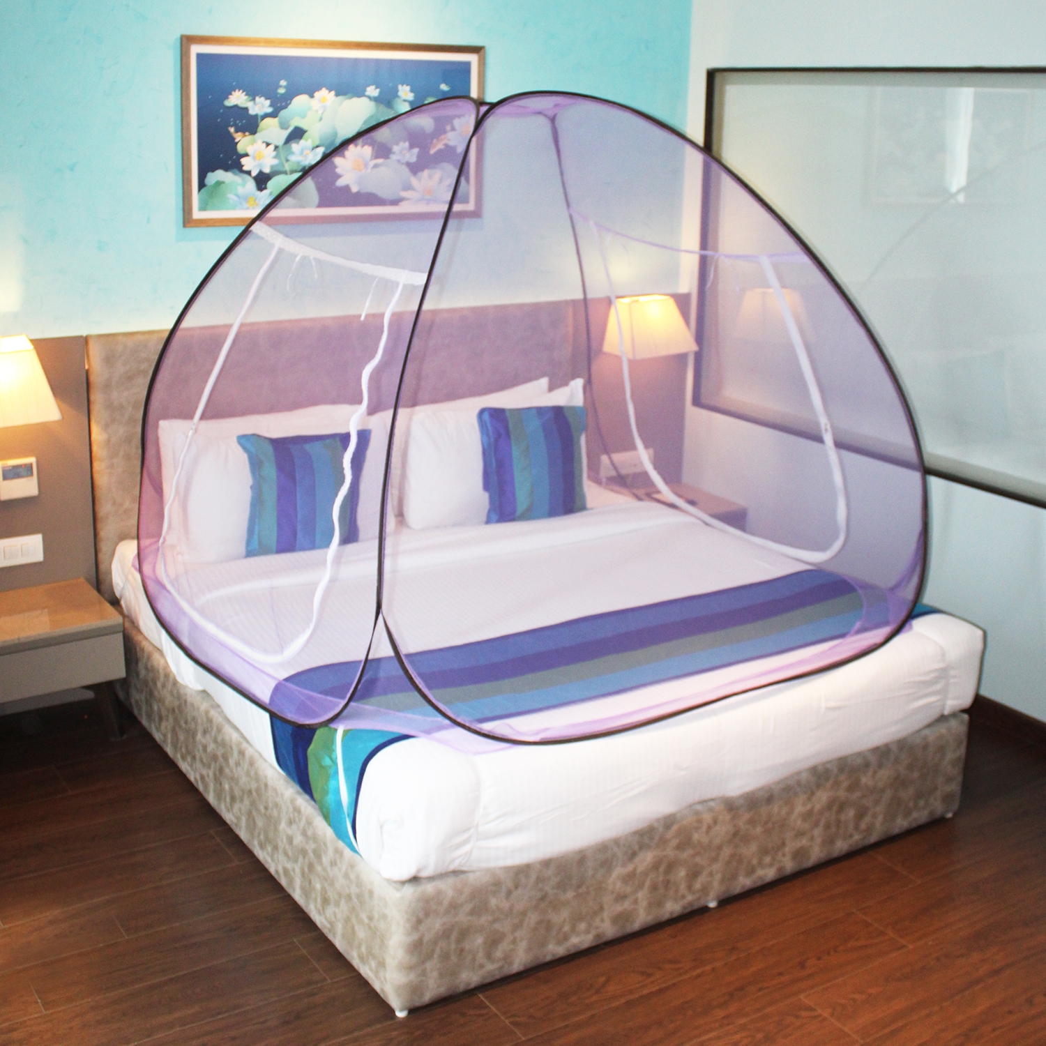 Paola Jewels | Paola Mosquito Net Purple And Brown Foldable Double Bed Net King Size 