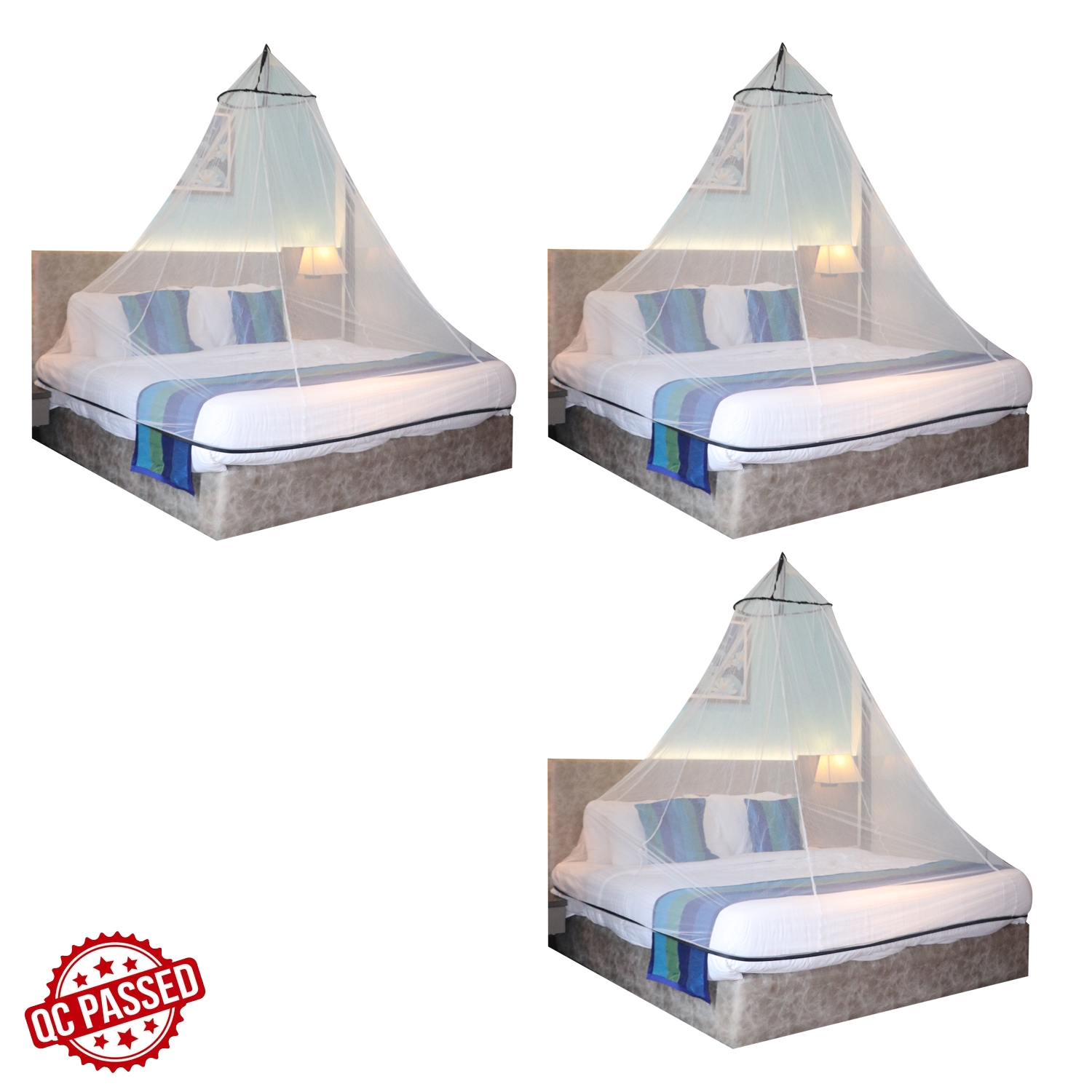 Mosquito Net for Double Bed, King-Size, Round Ceiling Hanging Foldable Polyester Net White And Black Pack 3 