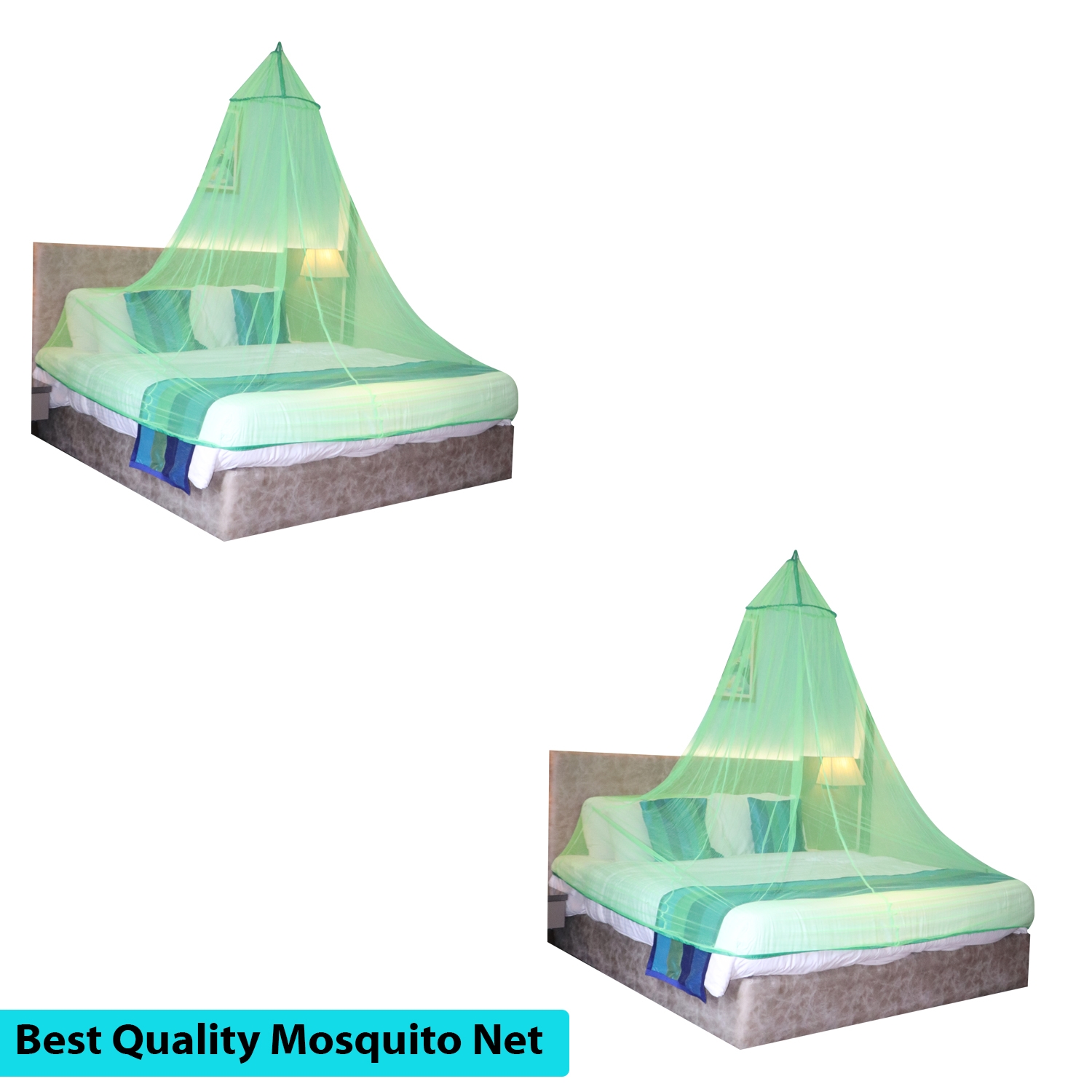 Paola Jewels | Mosquito Net for Double Bed, King-Size, Round Ceiling Hanging Foldable Polyester Net Green Pack 2 