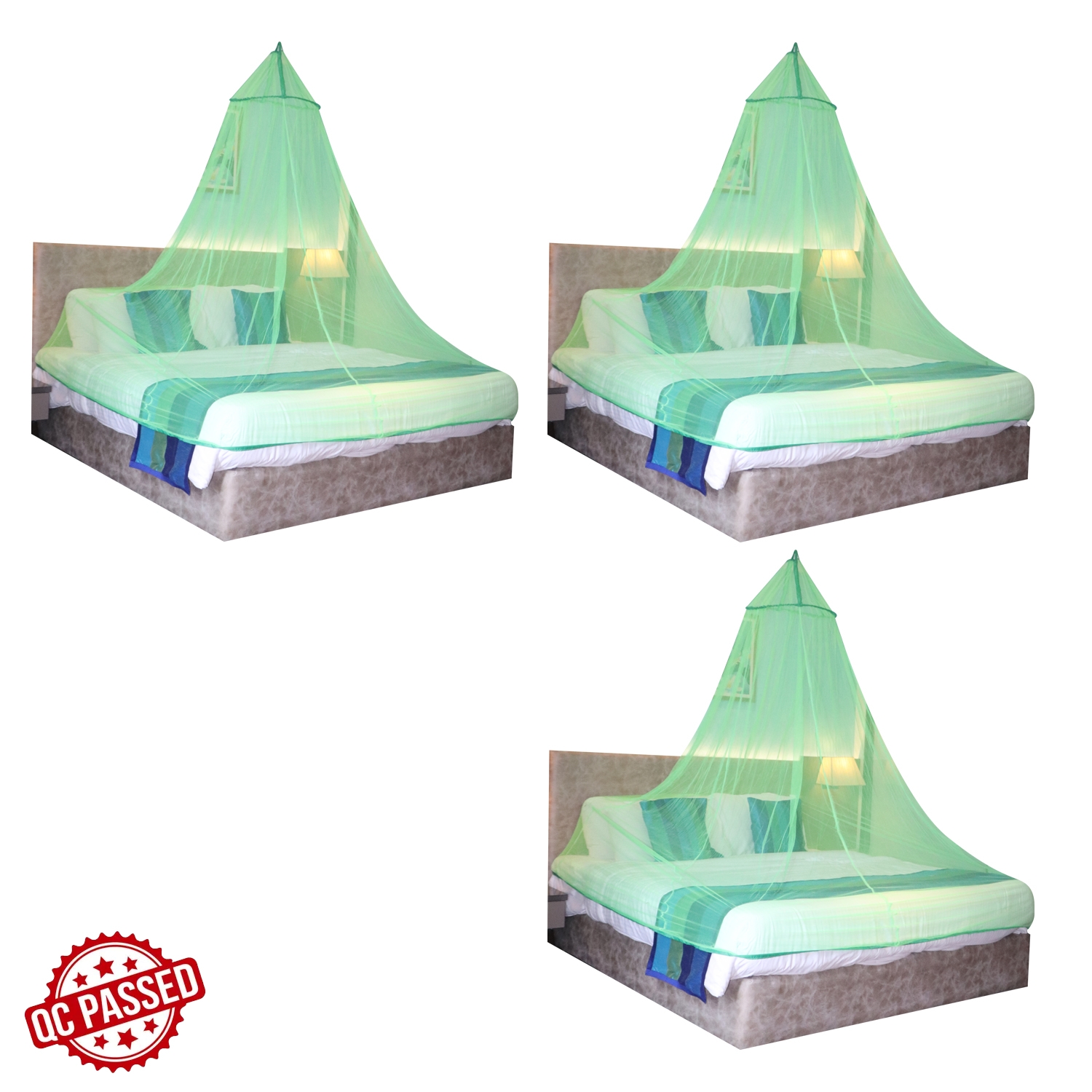 Paola Jewels | Mosquito Net for Double Bed, King-Size, Round Ceiling Hanging Foldable Polyester Net Green  Pack 3  1