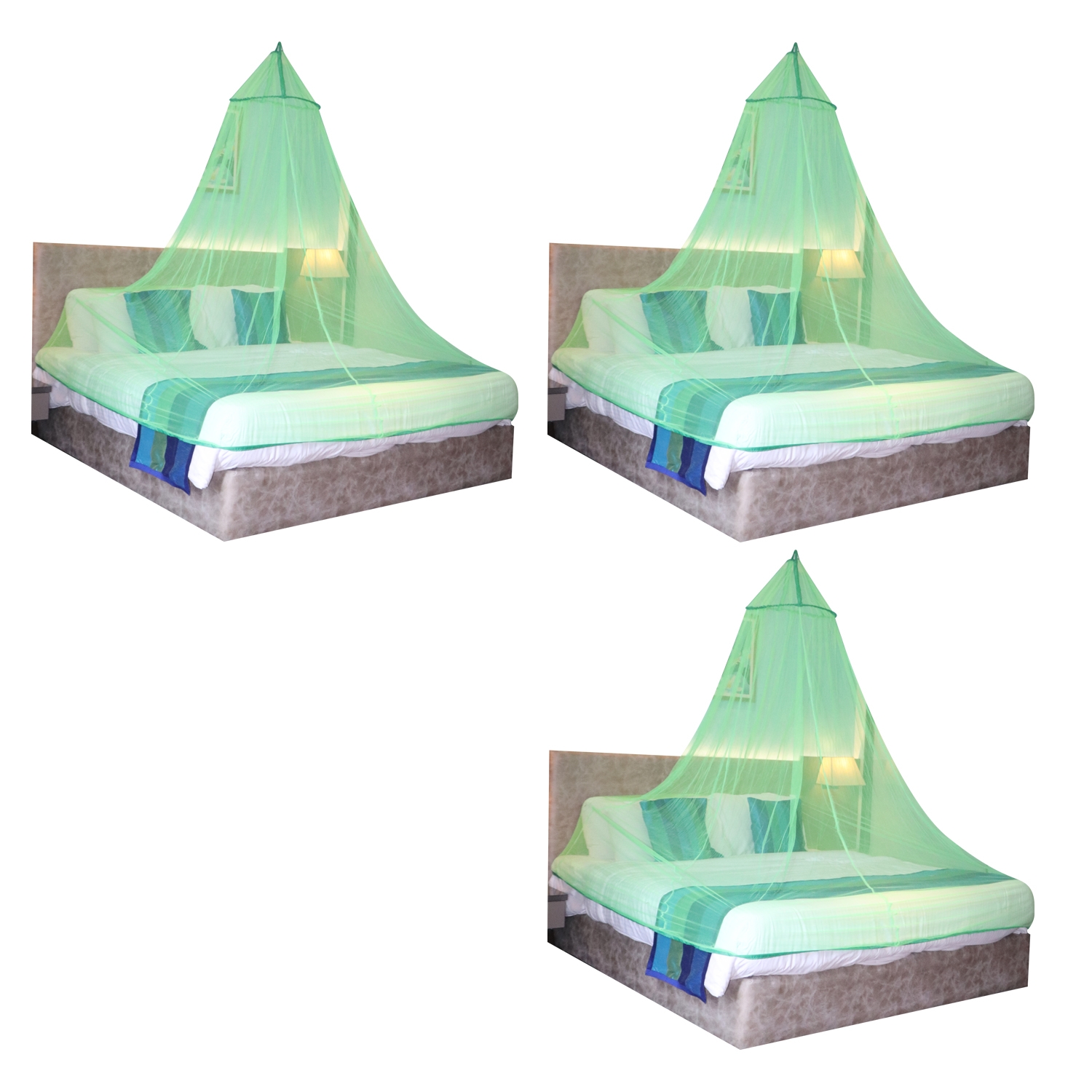 Paola Jewels | Mosquito Net for Double Bed, King-Size, Round Ceiling Hanging Foldable Polyester Net Green  Pack 3  3