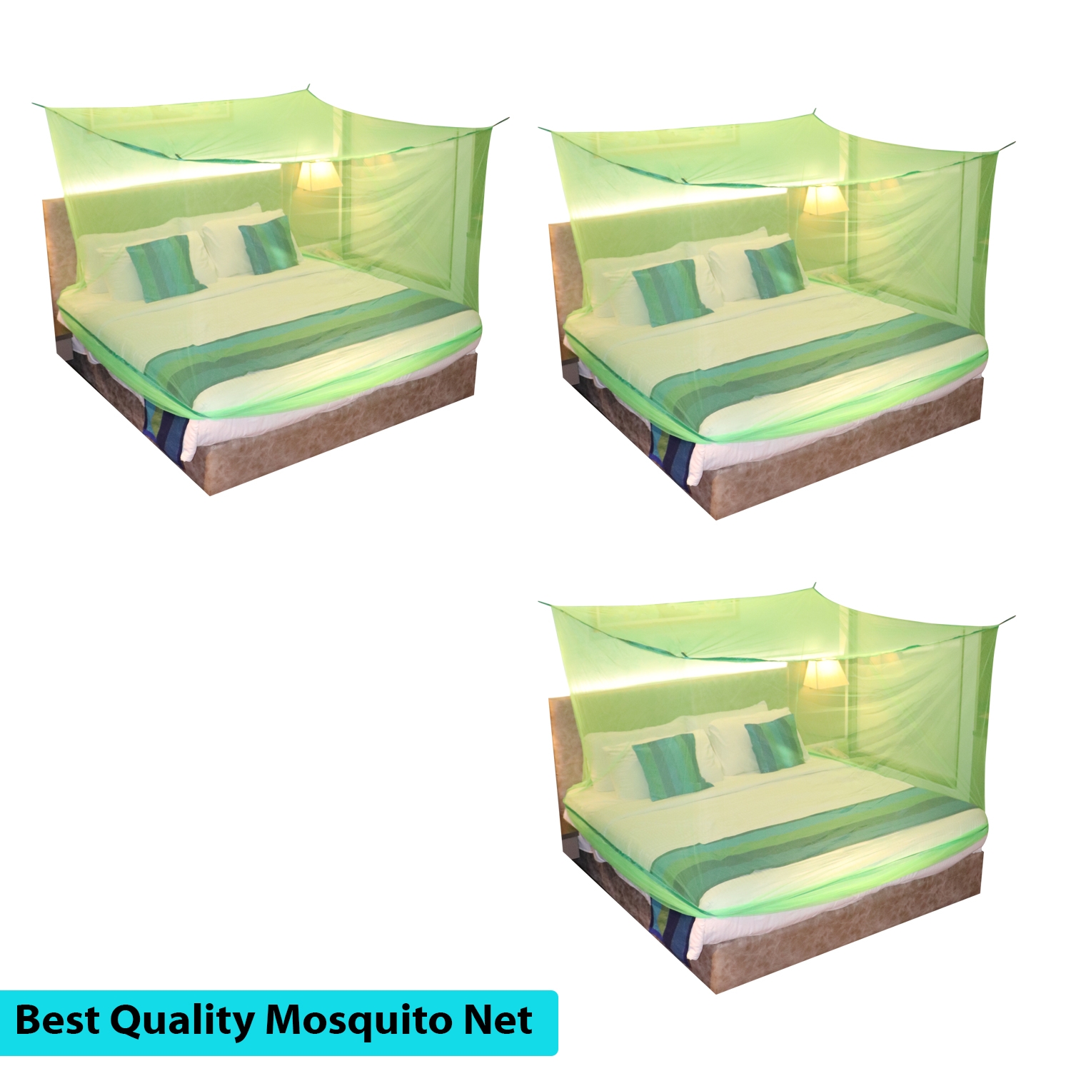 Paola Jewels | Mosquito Net for Double Bed, King-Size, Square Hanging Foldable Polyester Net Green Pack of 3