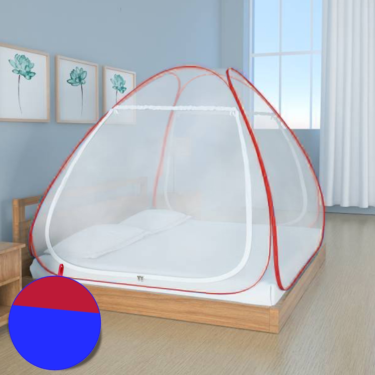 Paola Jewels | Paola Red Mosquito Net Foldable Double Bed Net King Size 